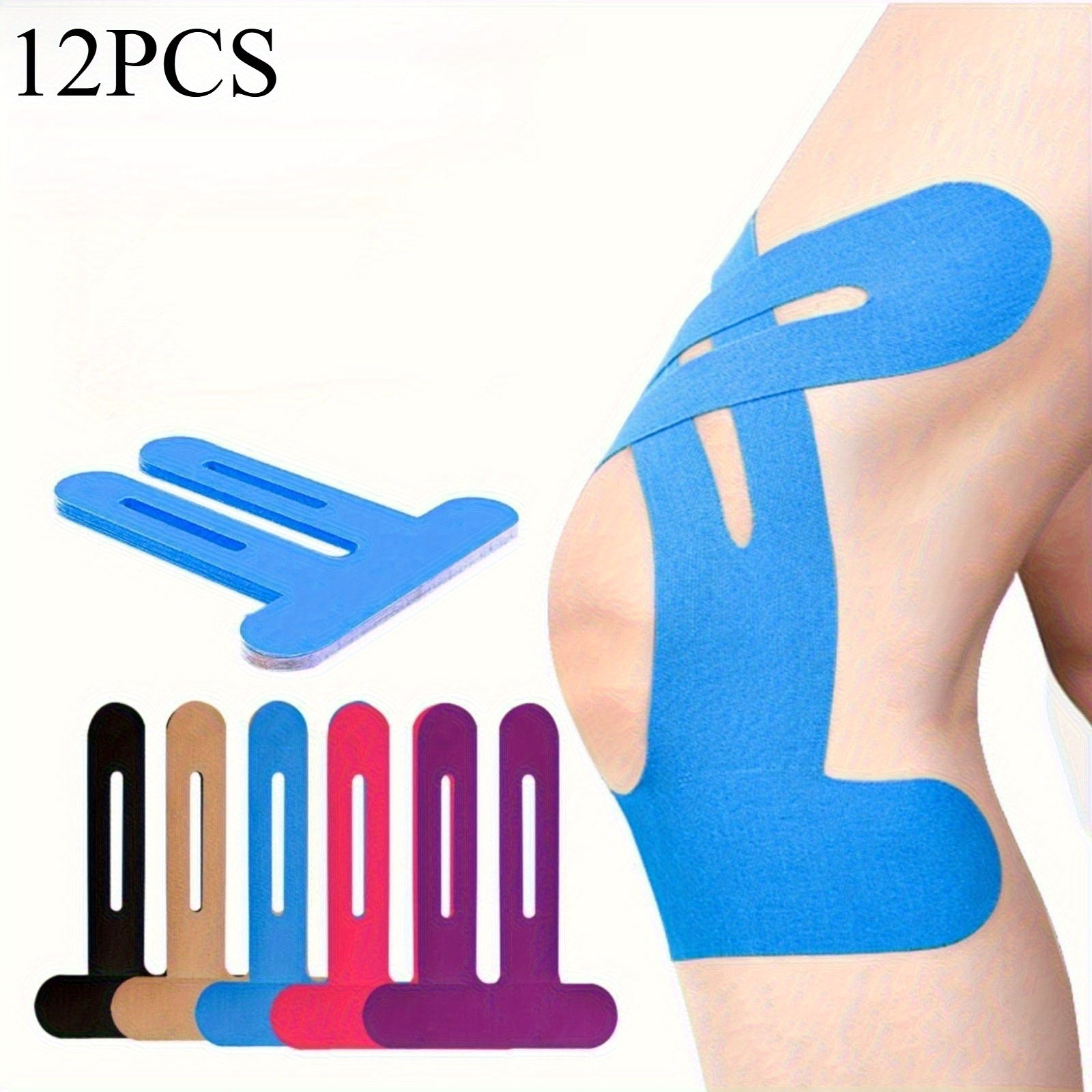 12 Pieces Pre-Cut Knee Sports Patches – Elastic Muscle Tape for Knee & Ankle Support