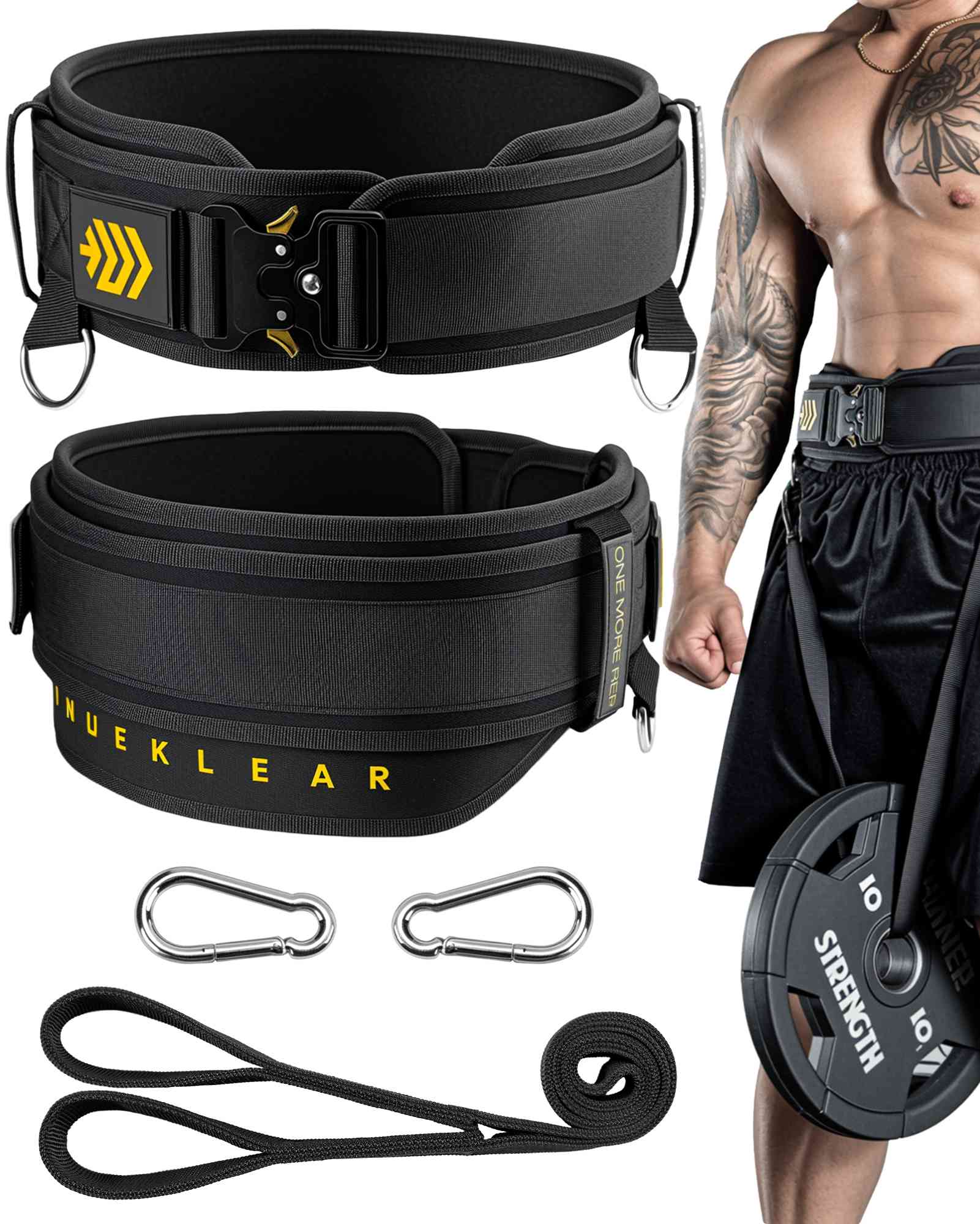 MANUEKLEAR 2-in-1 Weightlifting Belt | 36.7" Rope | Double-Layer for Gym