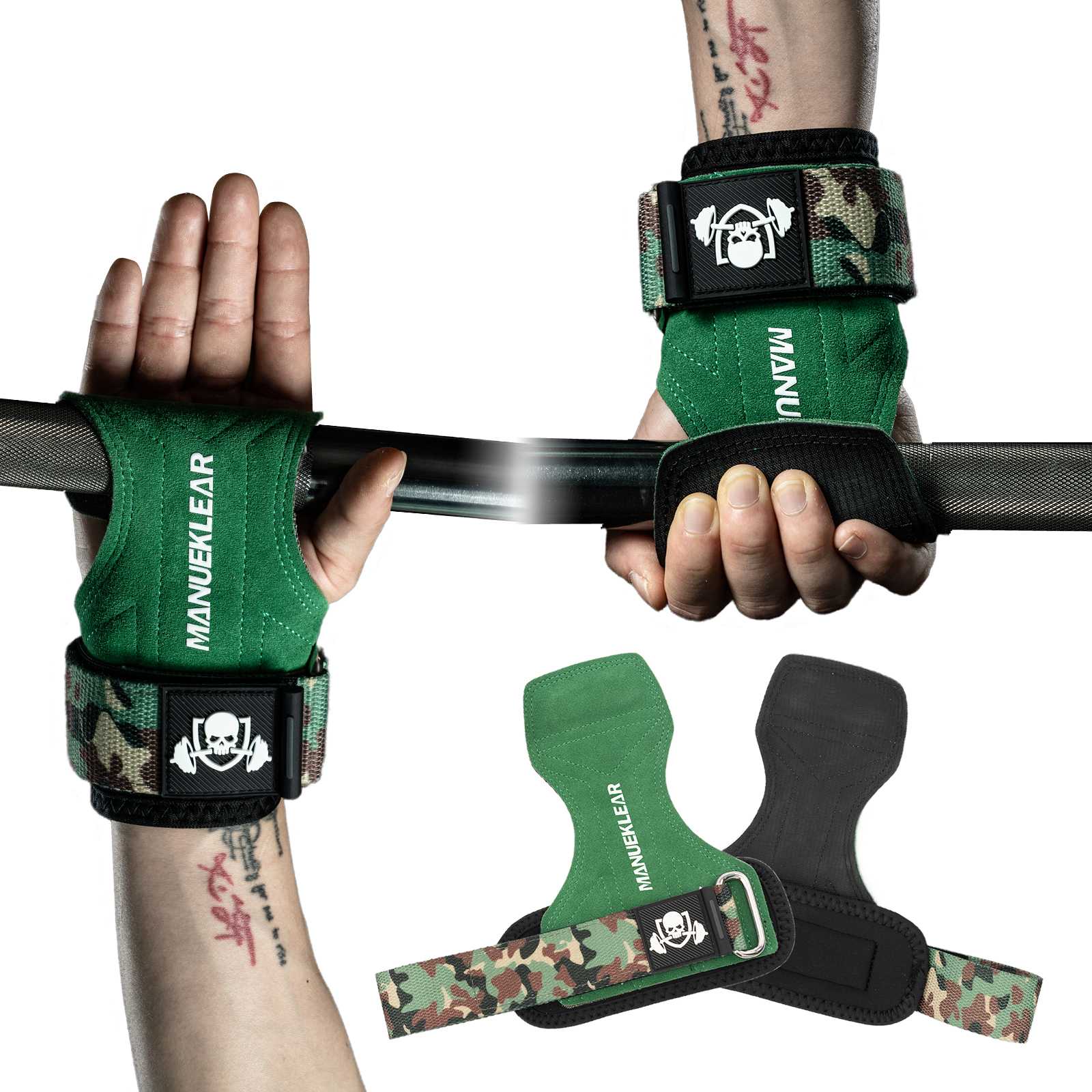 MANUEKLEAR Double Leather Lifting Straps with Wrist Cushion