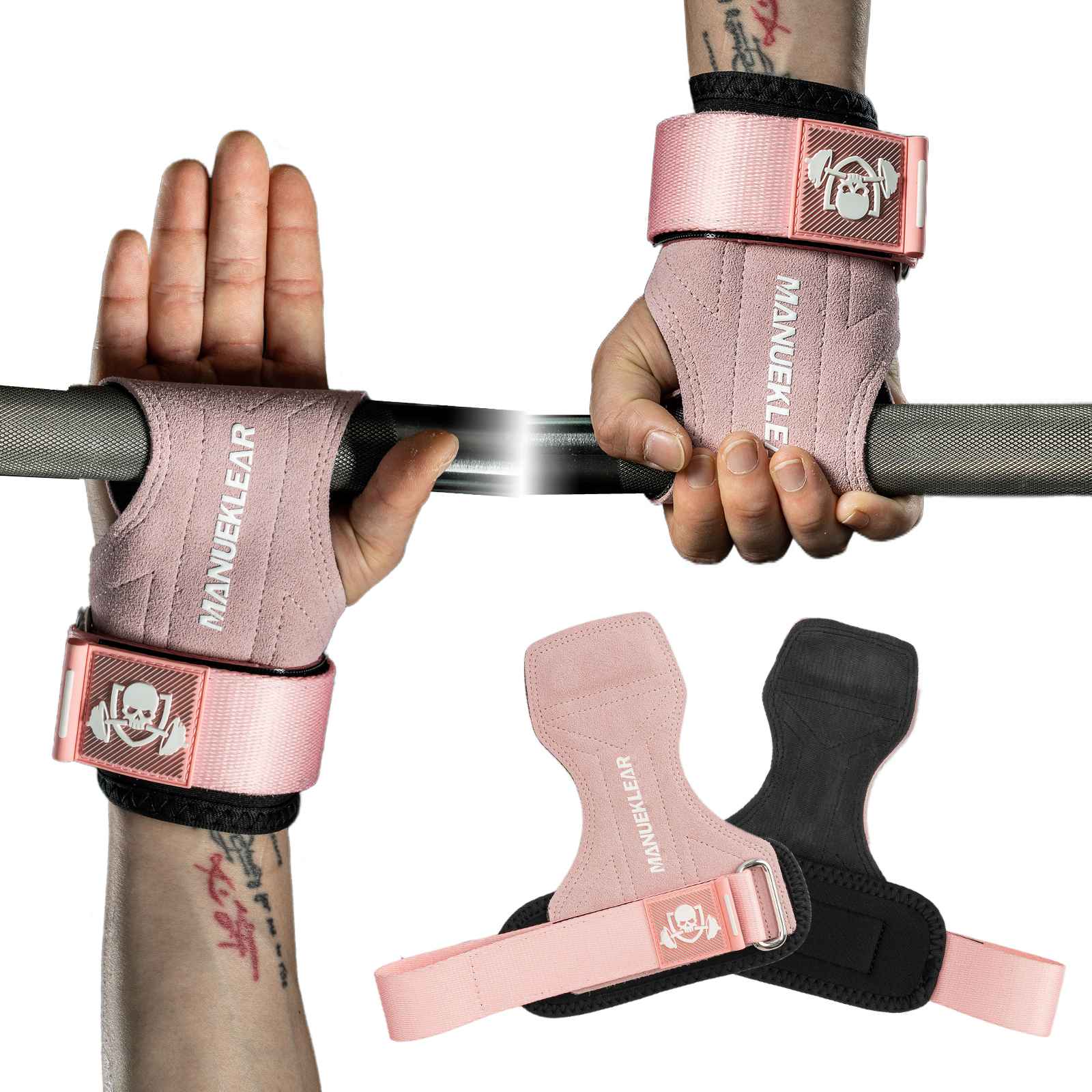 MANUEKLEAR Double Leather Lifting Straps with Wrist Cushion