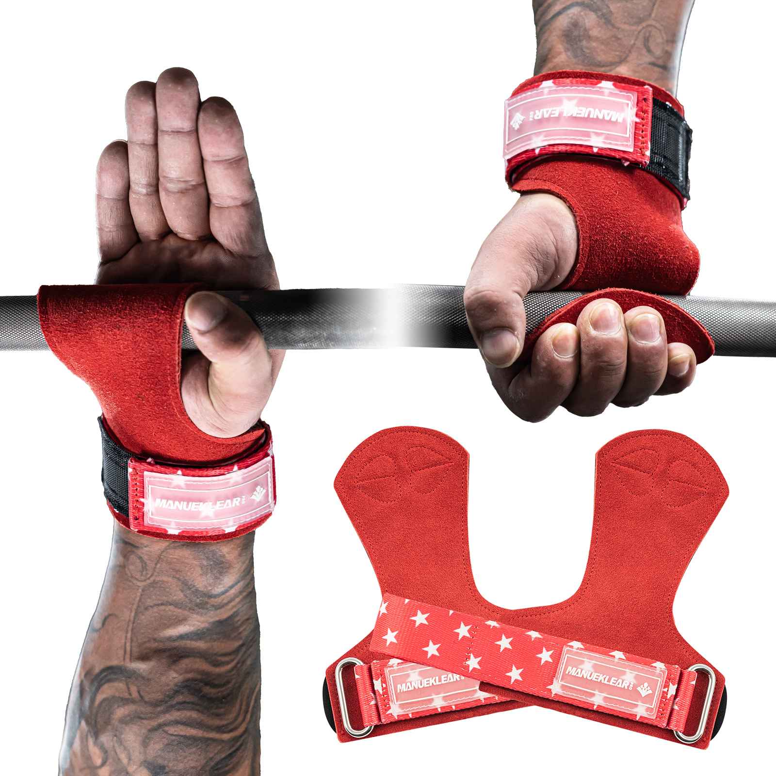 MANUEKLEAR Stylish Double Leather Lifting Straps | Cushioned Wrist Support