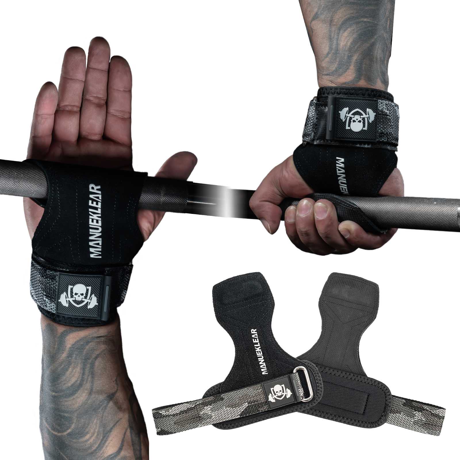 MANUEKLEAR Double Leather Lifting Straps with Wrist Cushion