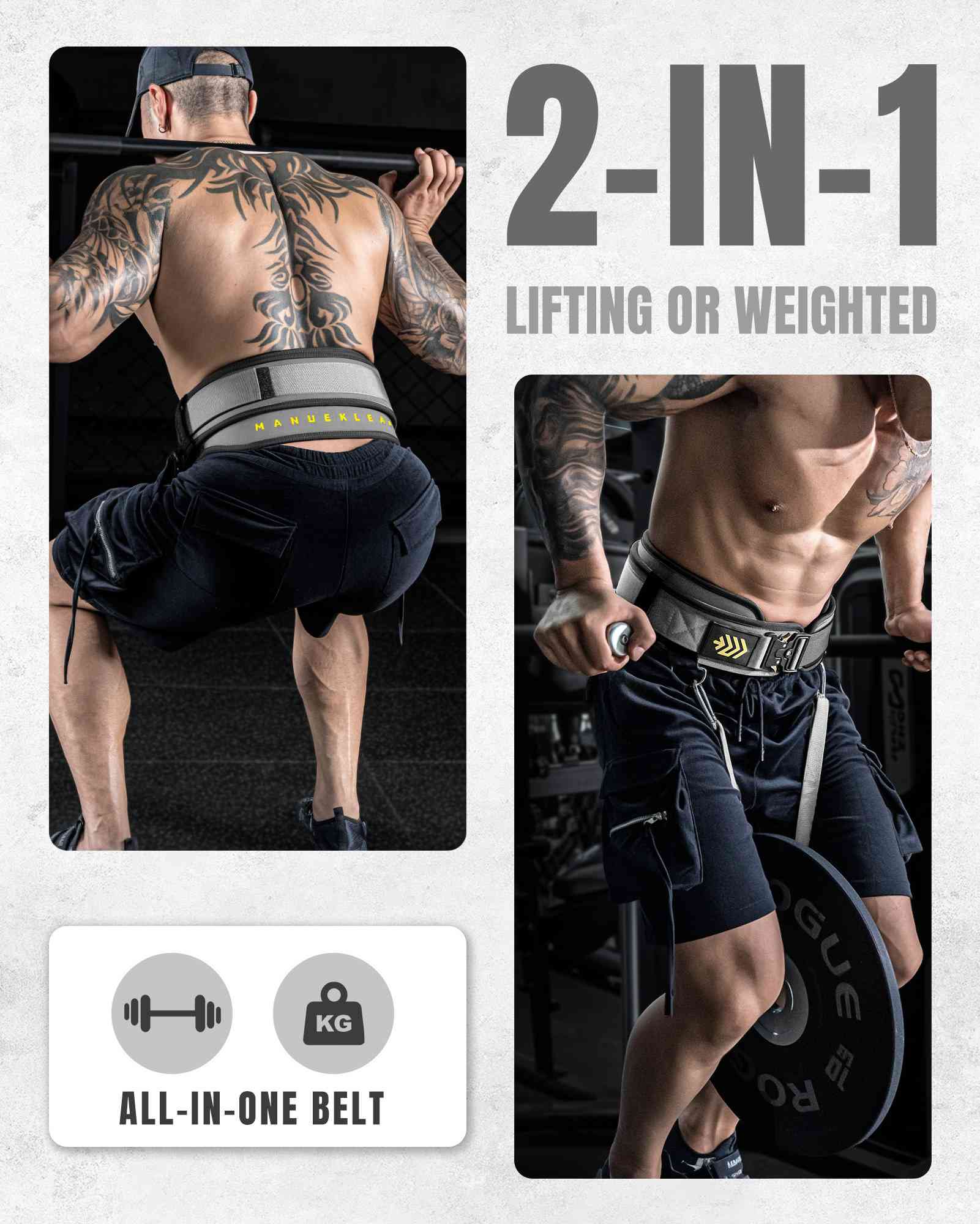 MANUEKLEAR 2-in-1 Weightlifting Belt | 36.7" Rope | Double-Layer for Gym