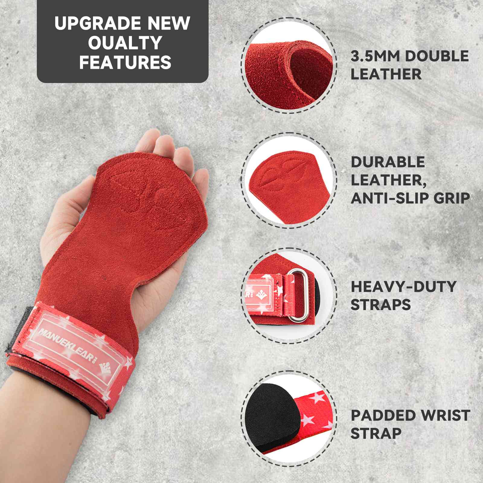 MANUEKLEAR Stylish Double Leather Lifting Straps | Cushioned Wrist Support