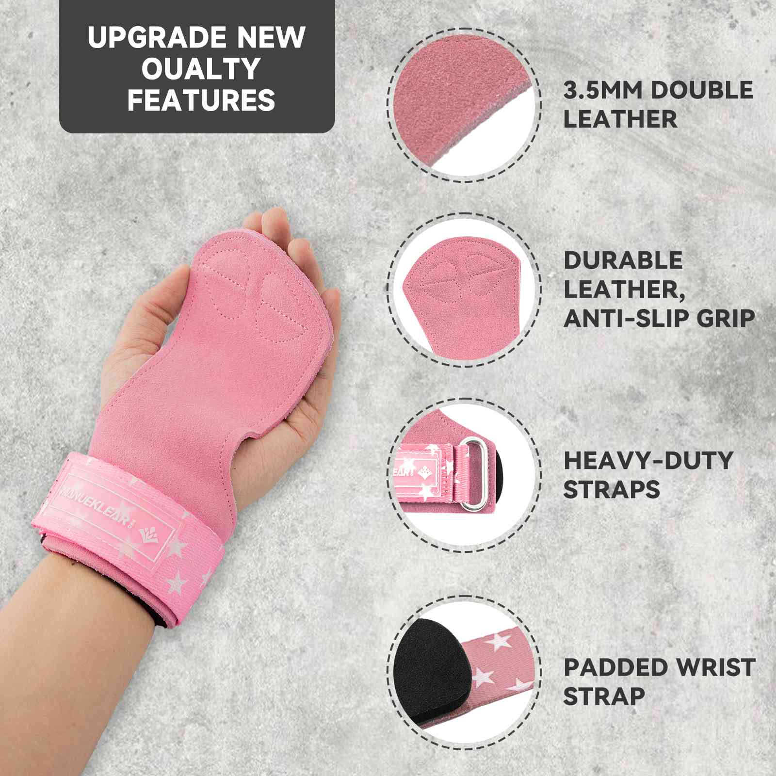 MANUEKLEAR Stylish Double Leather Lifting Straps | Cushioned Wrist Support