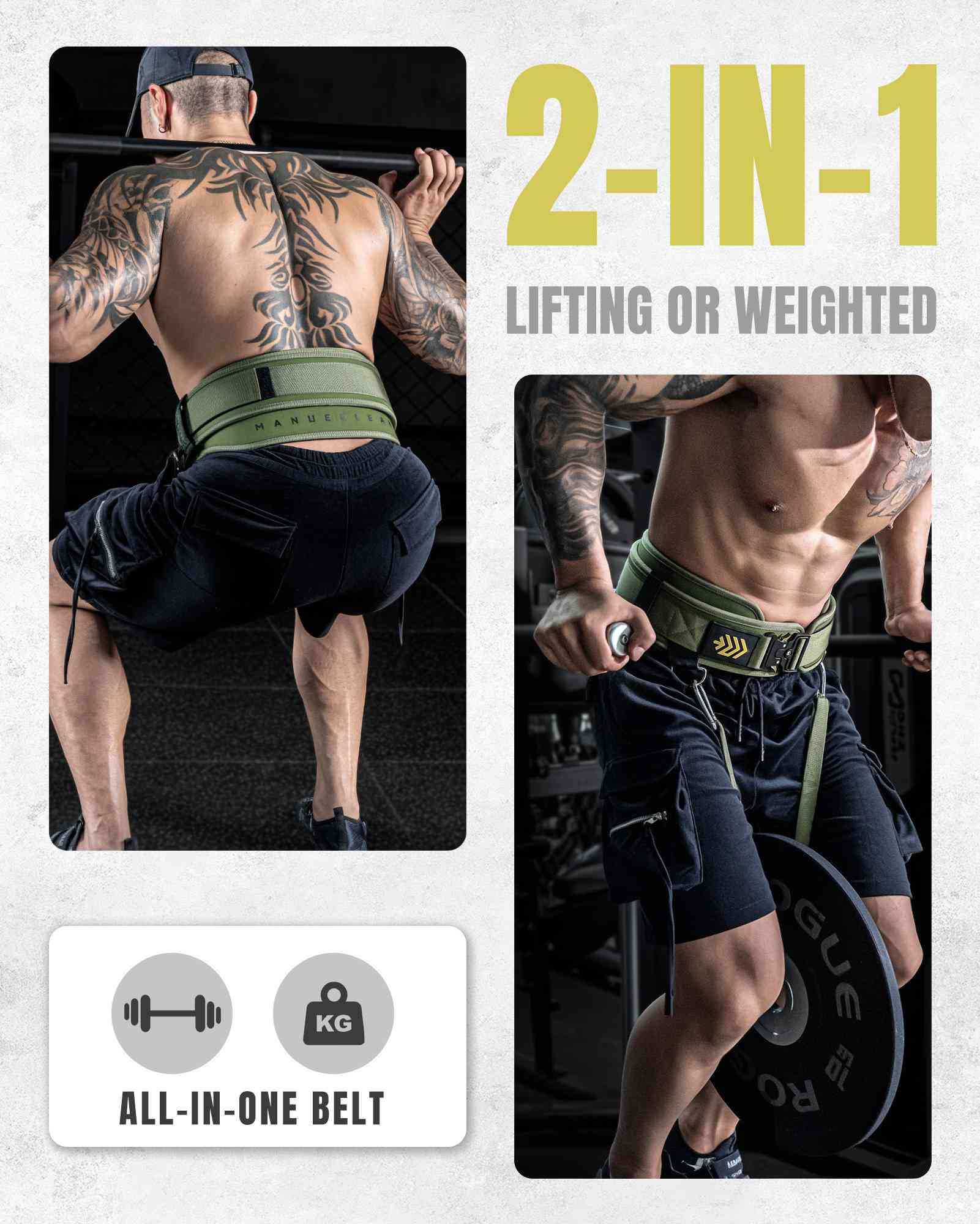 MANUEKLEAR 2-in-1 Weightlifting Belt | 36.7" Rope | Double-Layer for Gym