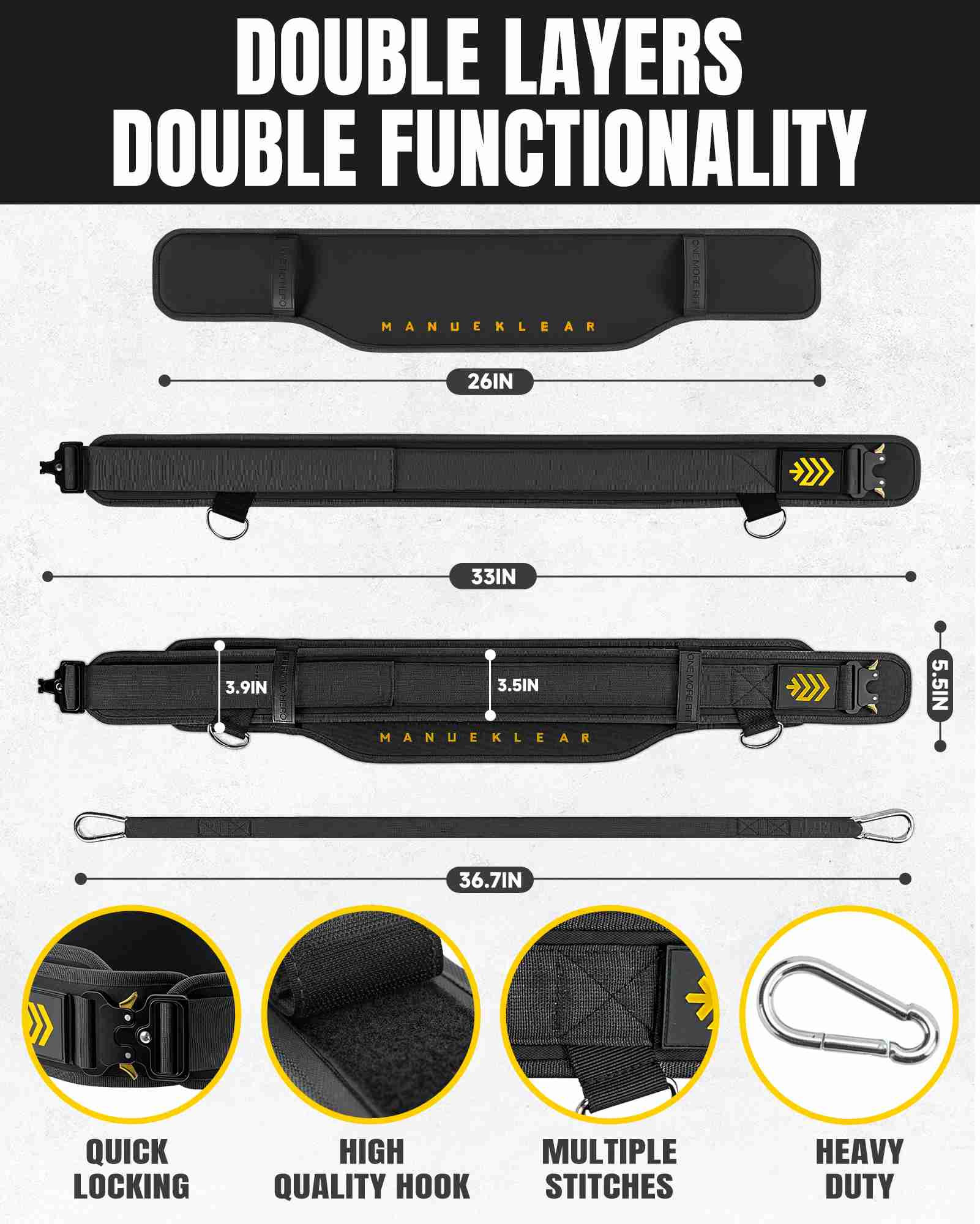 MANUEKLEAR 2-in-1 Weightlifting Belt | 36.7" Rope | Double-Layer for Gym