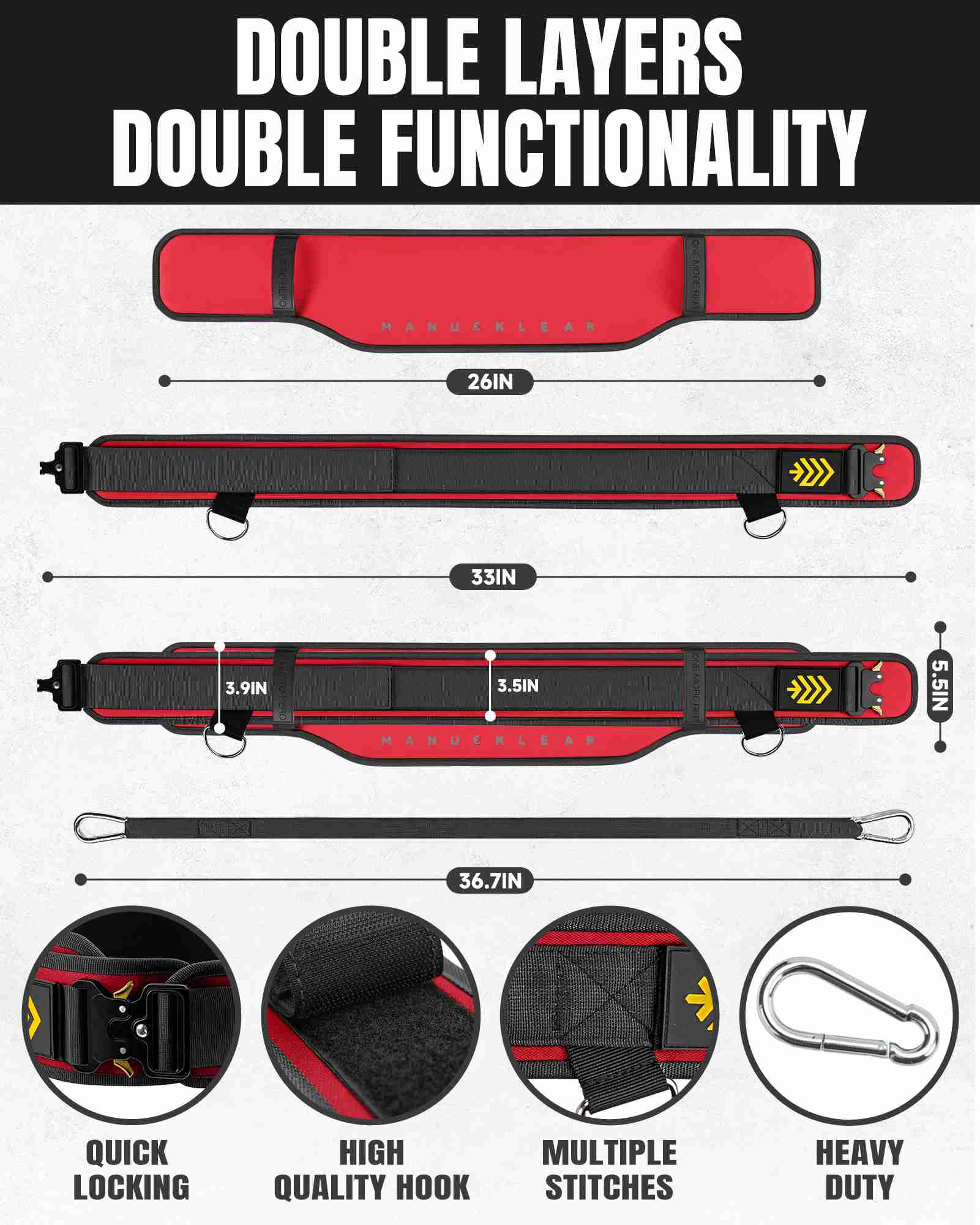 MANUEKLEAR 2-in-1 Weightlifting Belt | 36.7" Rope | Double-Layer for Gym