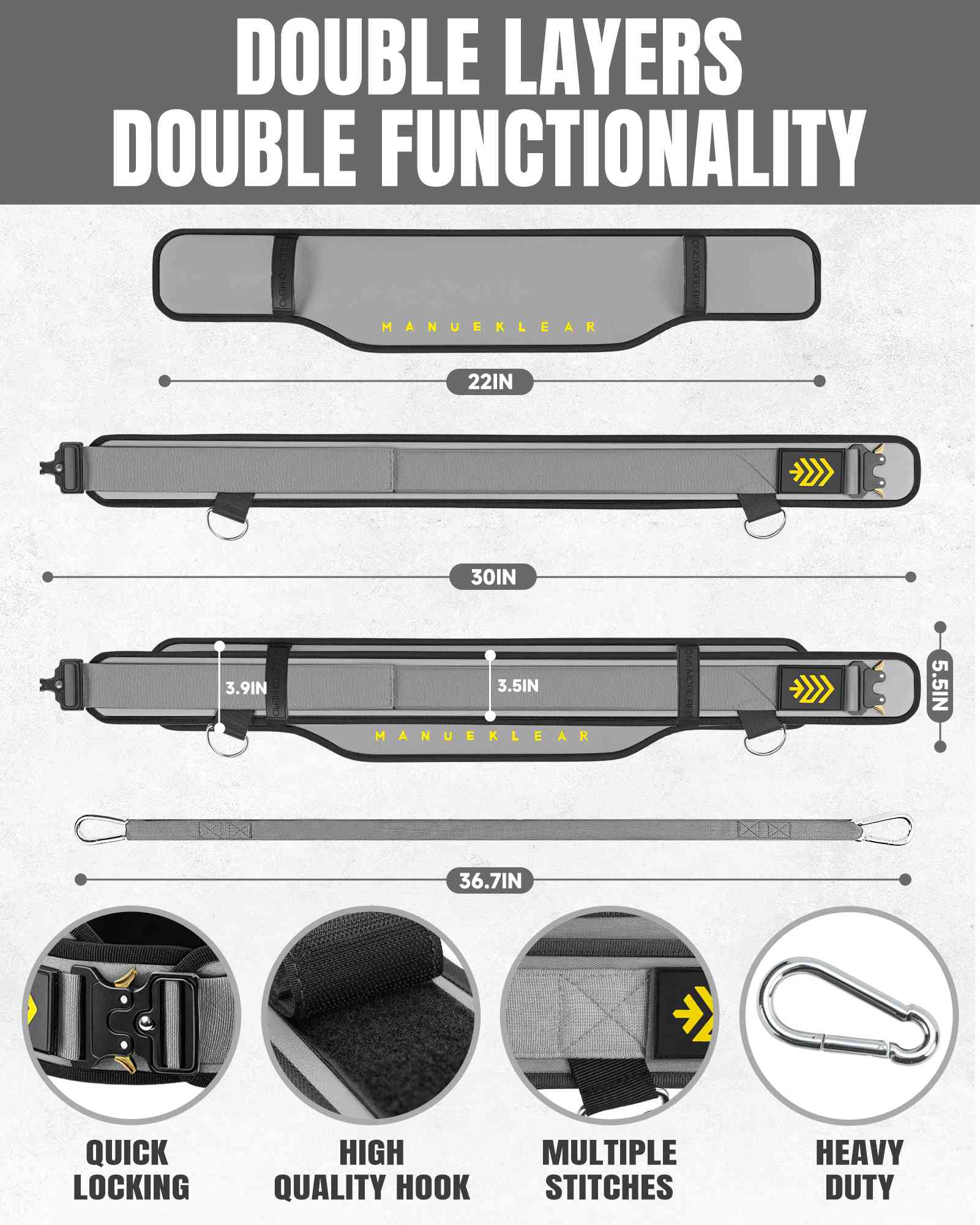 MANUEKLEAR 2-in-1 Weightlifting Belt | 36.7" Rope | Double-Layer for Gym