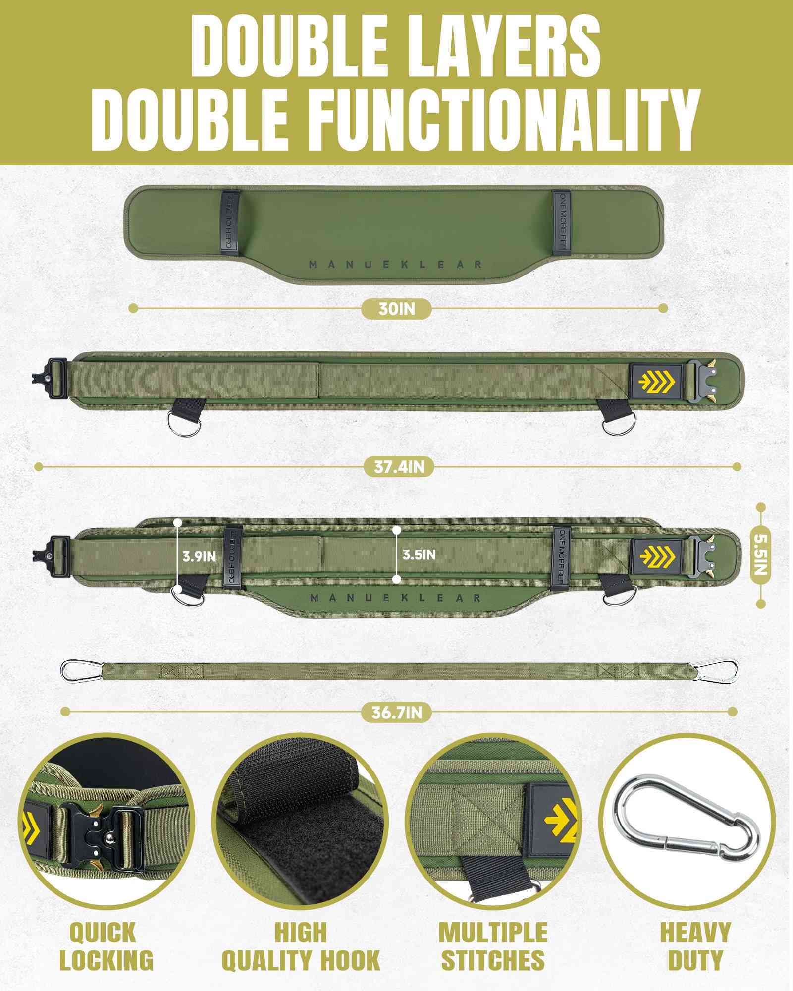 MANUEKLEAR 2-in-1 Weightlifting Belt | 36.7" Rope | Double-Layer for Gym