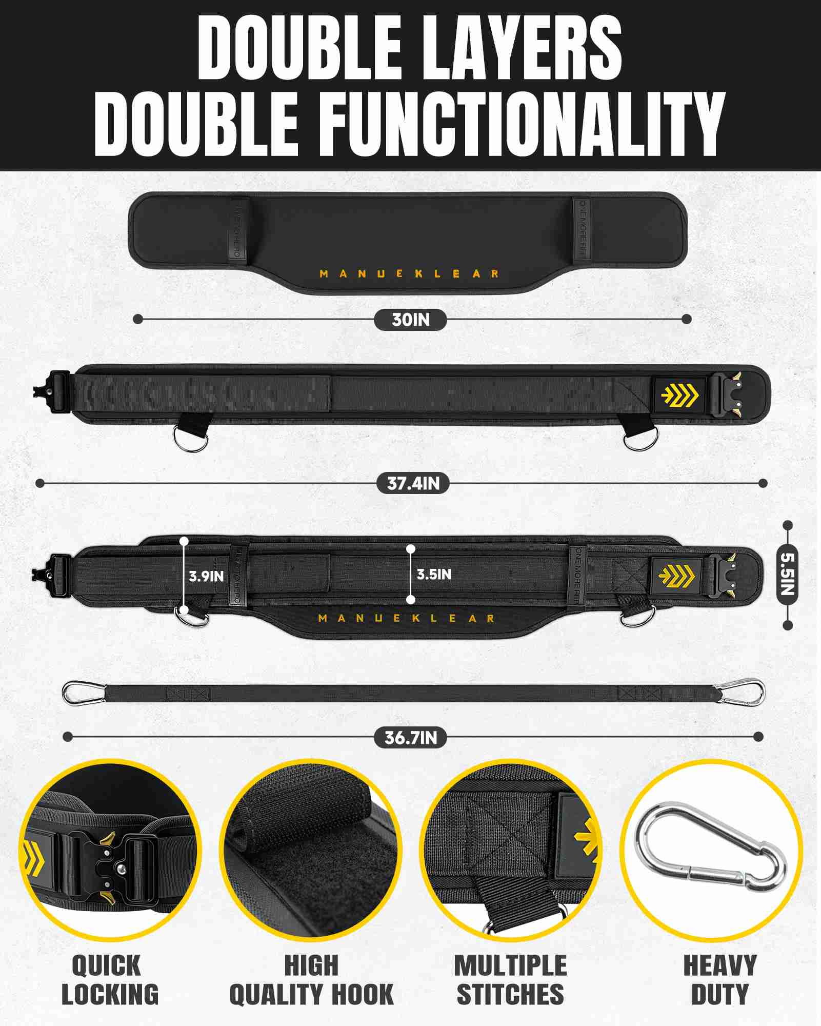 MANUEKLEAR 2-in-1 Weightlifting Belt | 36.7" Rope | Double-Layer for Gym