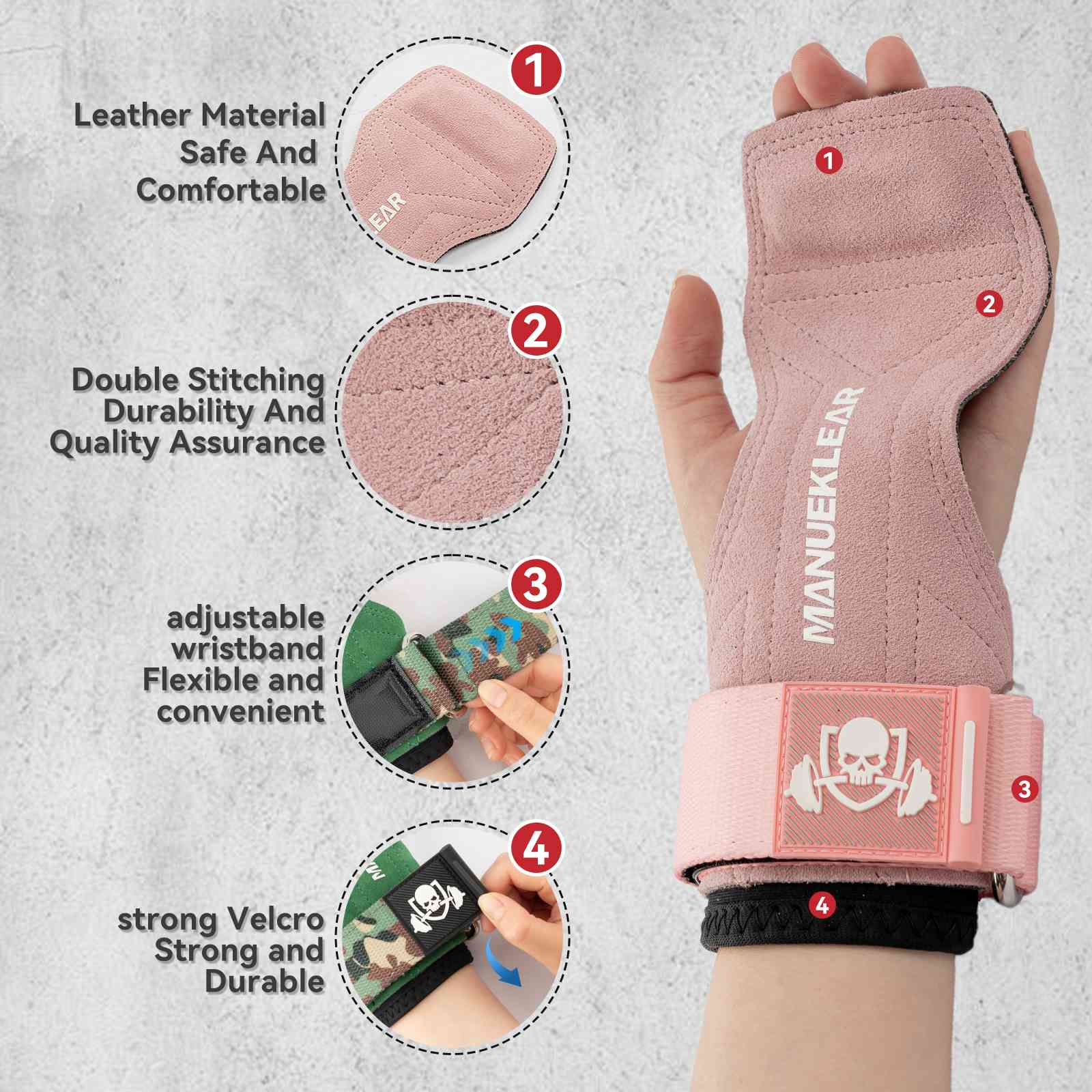 MANUEKLEAR Double Leather Lifting Straps with Wrist Cushion