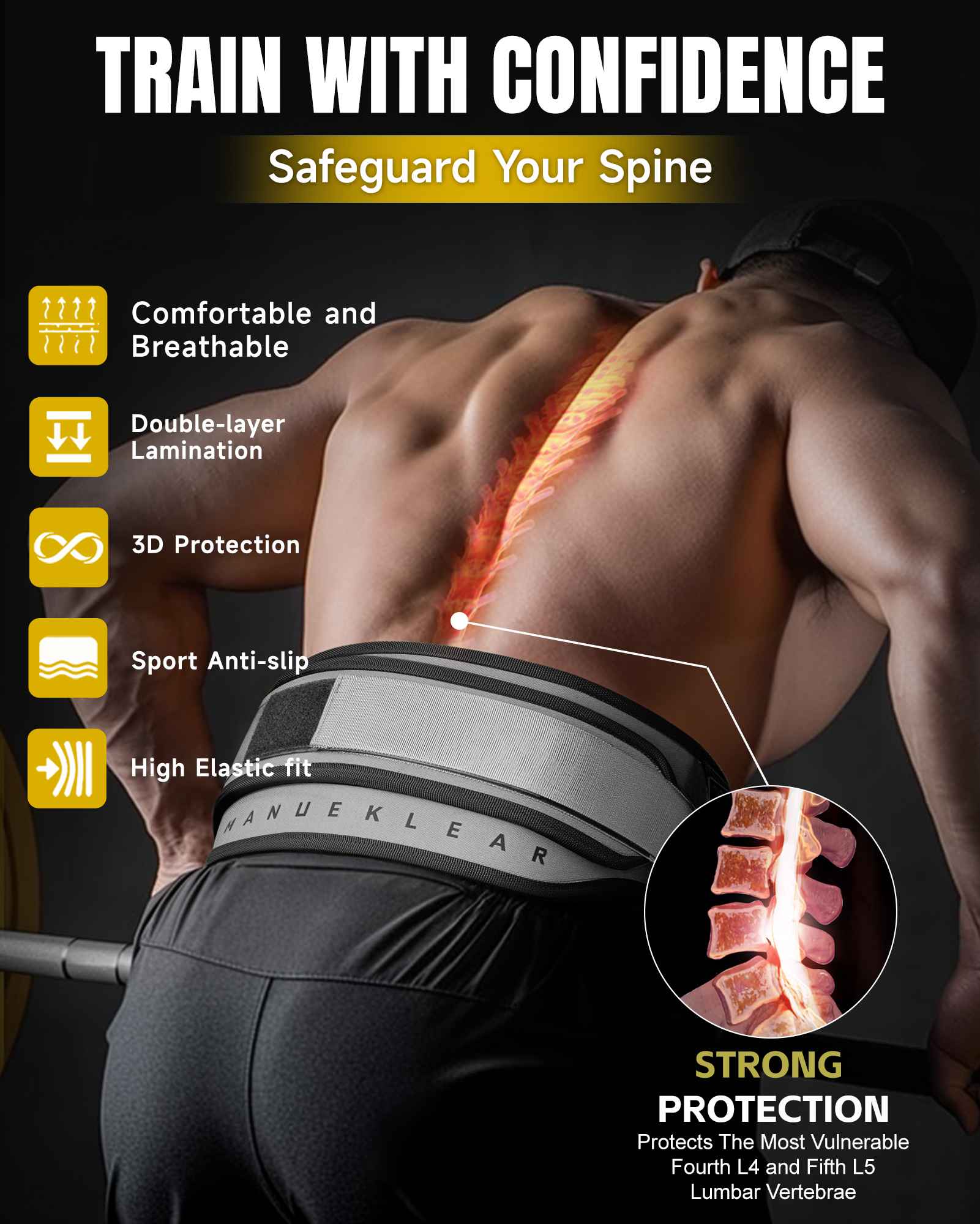 MANUEKLEAR 2-in-1 Weightlifting Belt | 36.7" Rope | Double-Layer for Gym