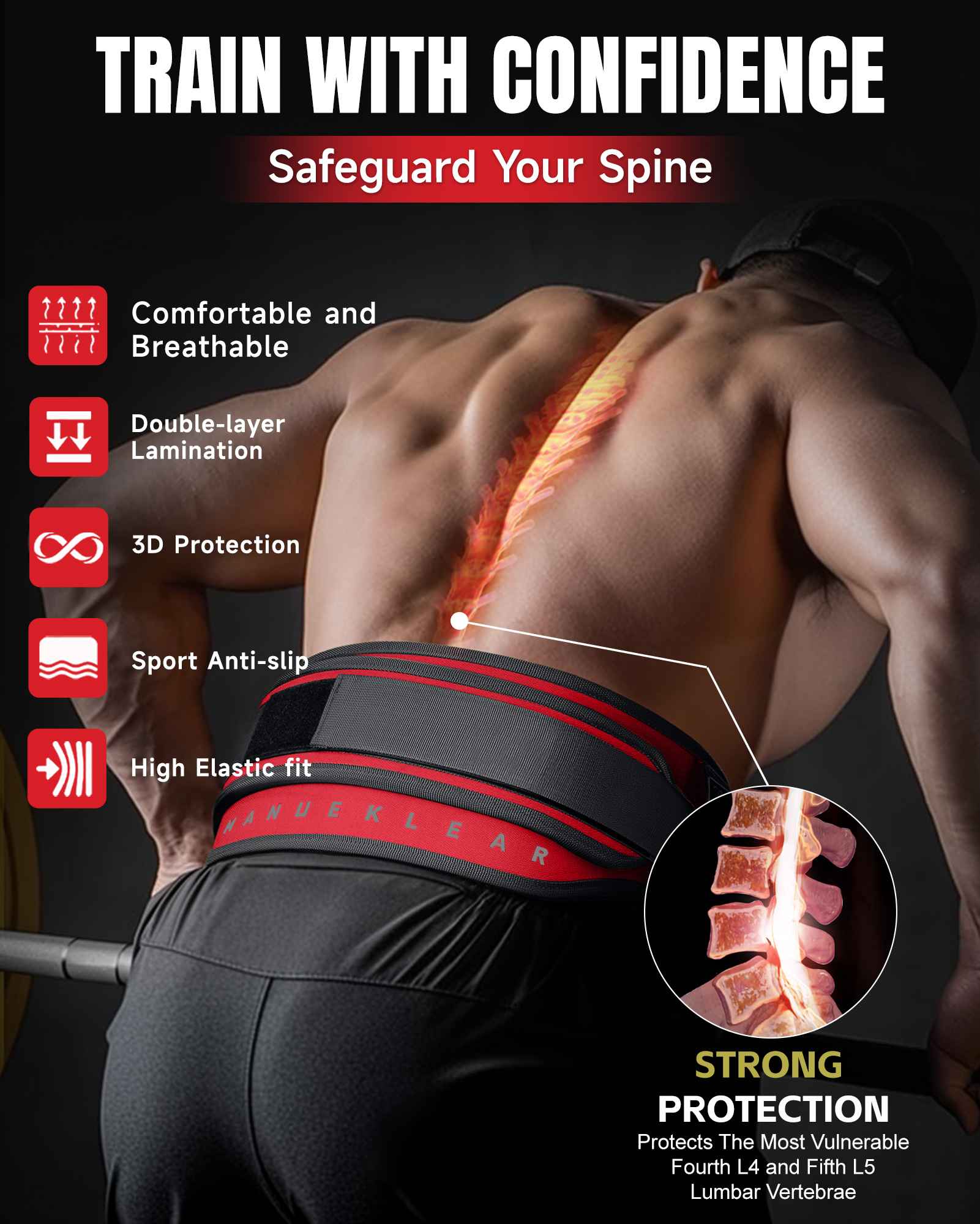 MANUEKLEAR 2-in-1 Weightlifting Belt | 36.7" Rope | Double-Layer for Gym