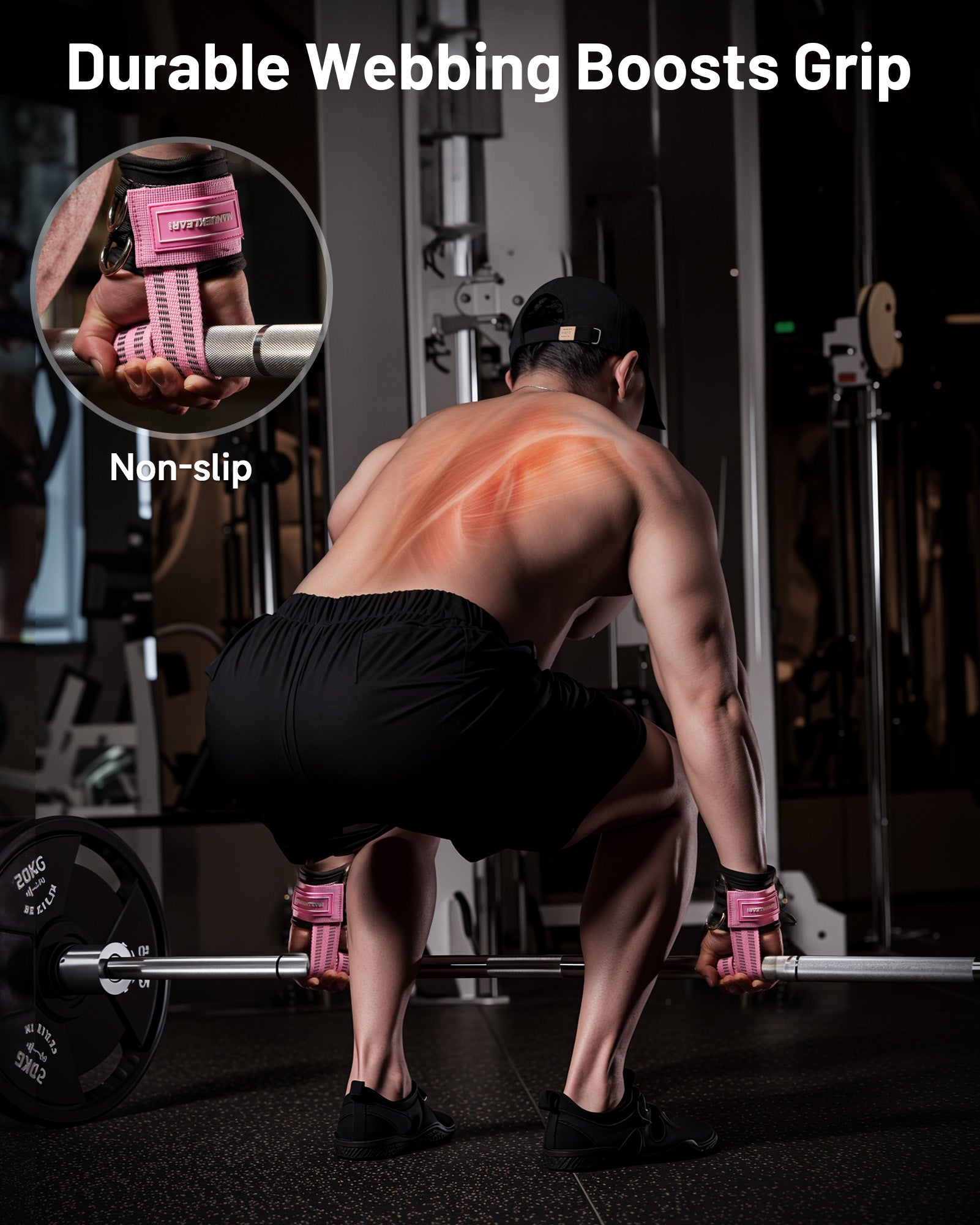 MANUEKLEAR Non-Slip Weightlifting Wrist Straps – D-Ring Gym Lifting Straps with Cushioned Support for Men & Women