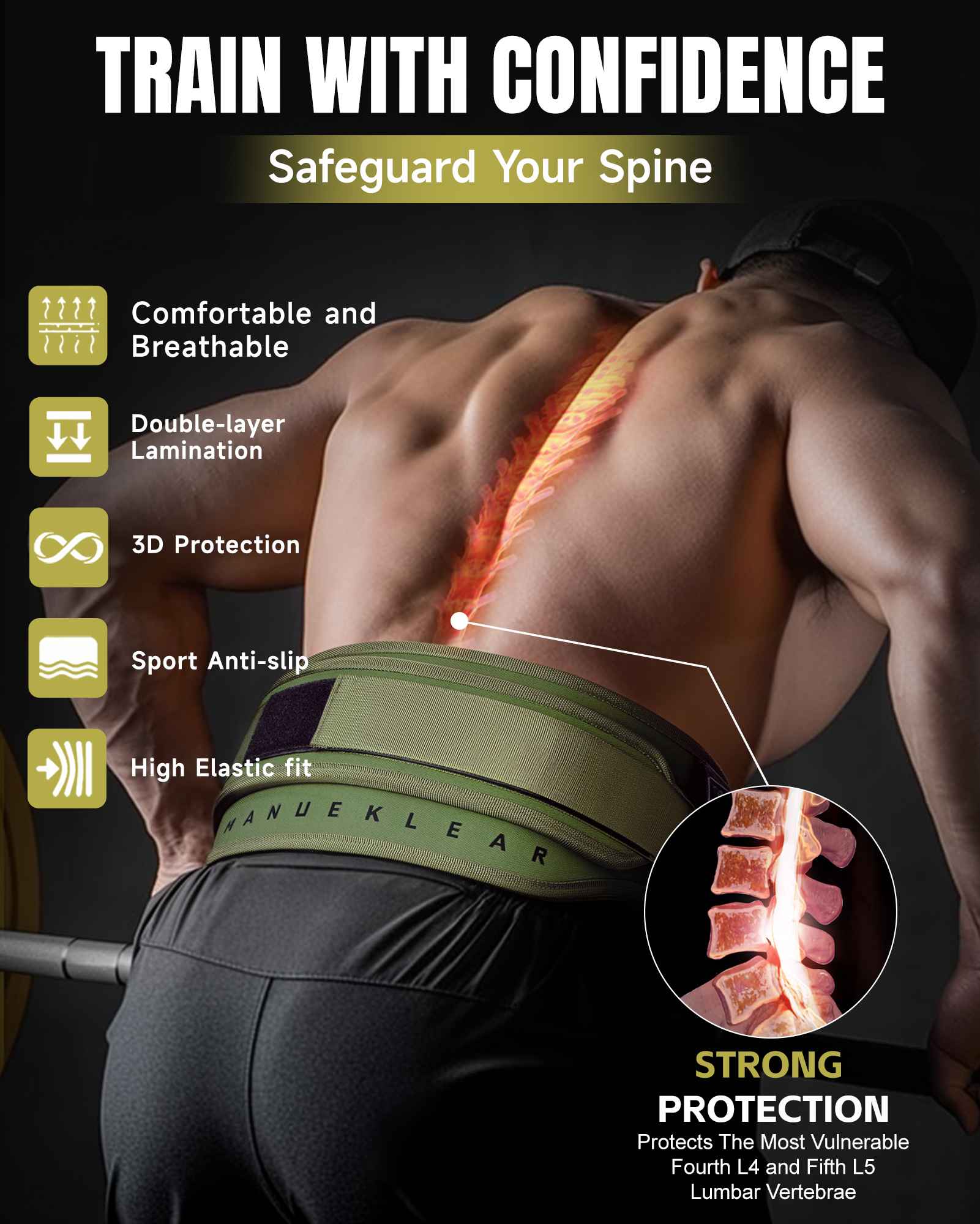 MANUEKLEAR 2-in-1 Weightlifting Belt | 36.7" Rope | Double-Layer for Gym