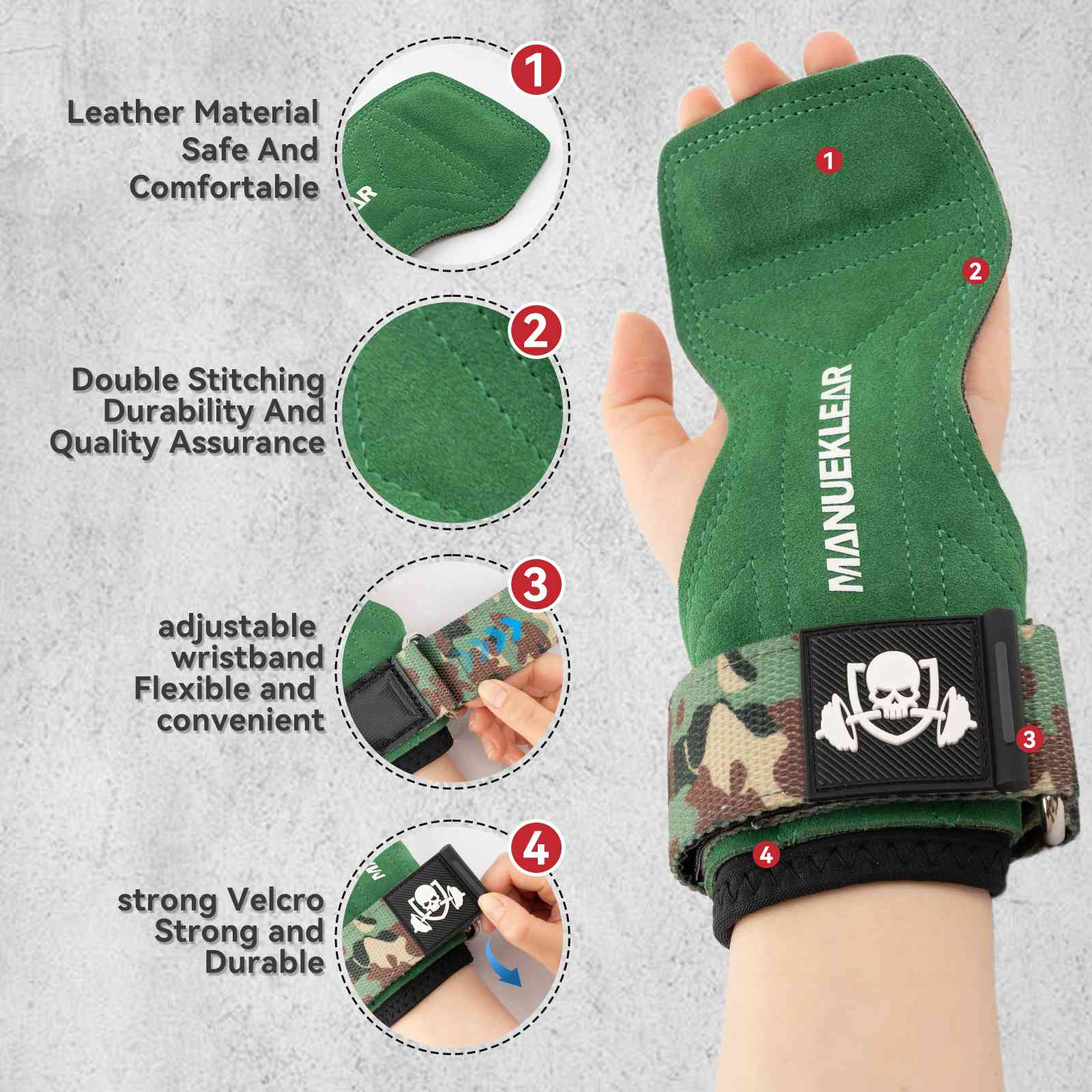 MANUEKLEAR Double Leather Lifting Straps with Wrist Cushion