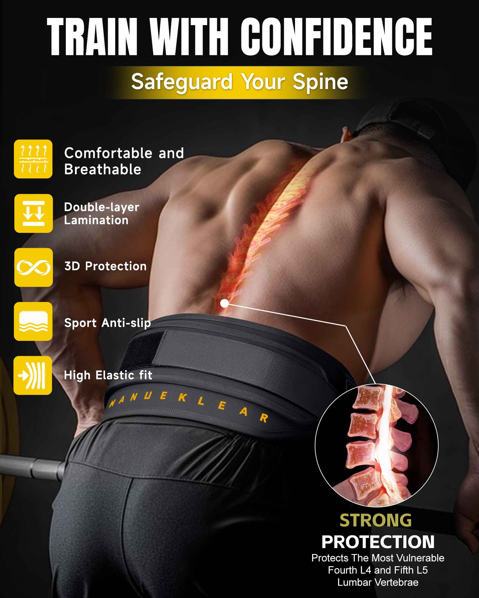 MANUEKLEAR 2-in-1 Weightlifting Belt | 36.7" Rope | Double-Layer for Gym