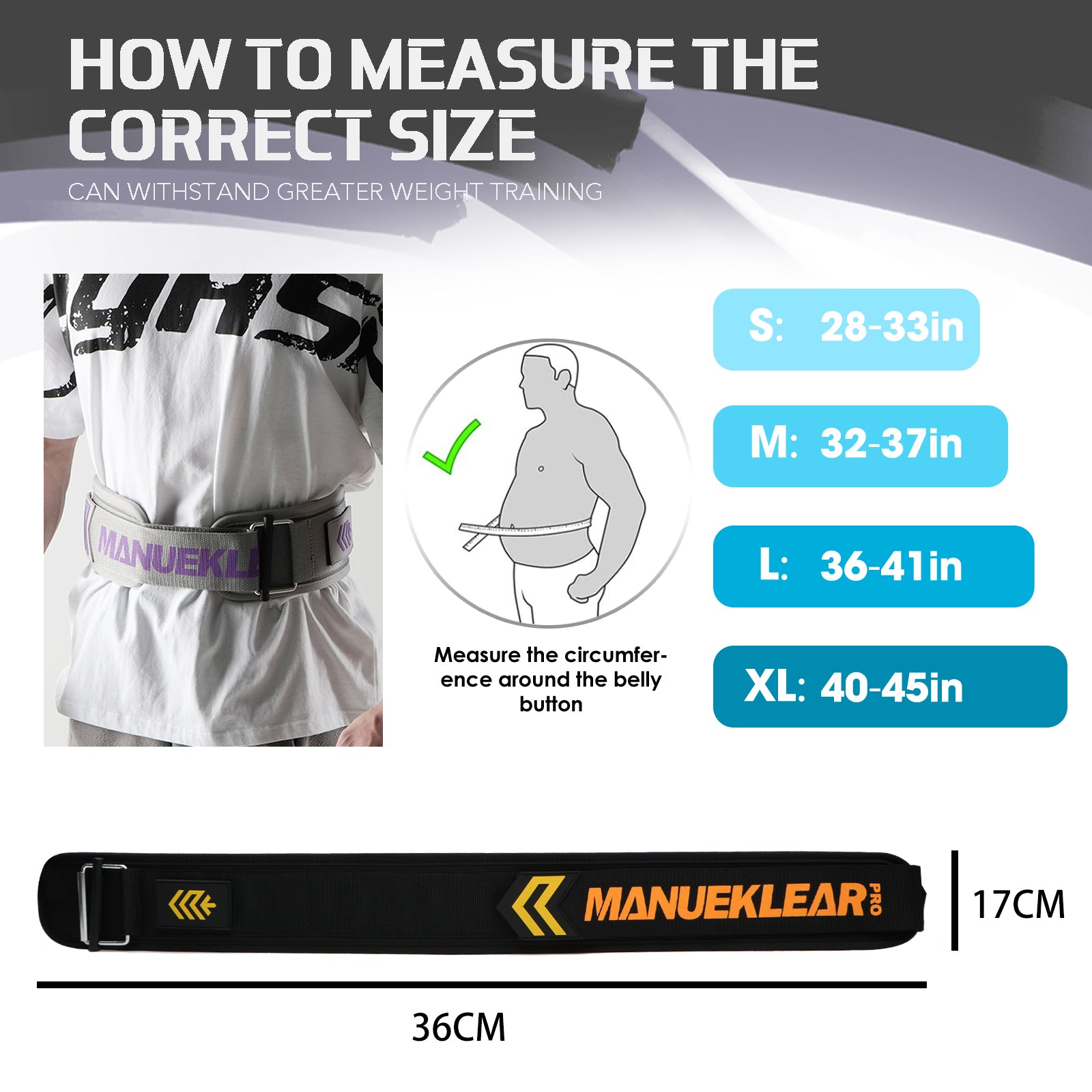 Manueklear Adjustable Weightlifting Back Support Belt – Durable Lumbar Protector for Squats, Deadlifts & Powerlifting