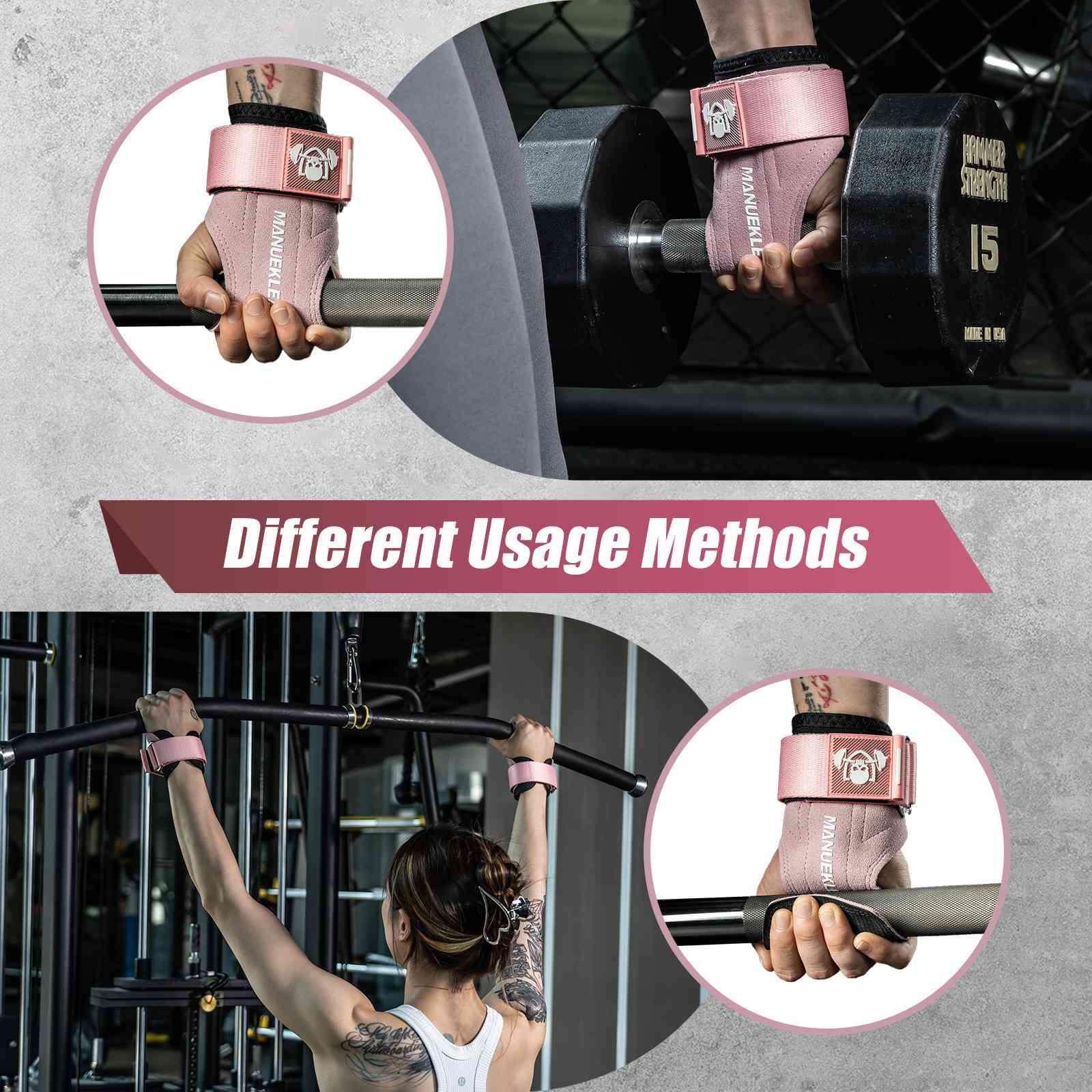 MANUEKLEAR Double Leather Lifting Straps with Wrist Cushion