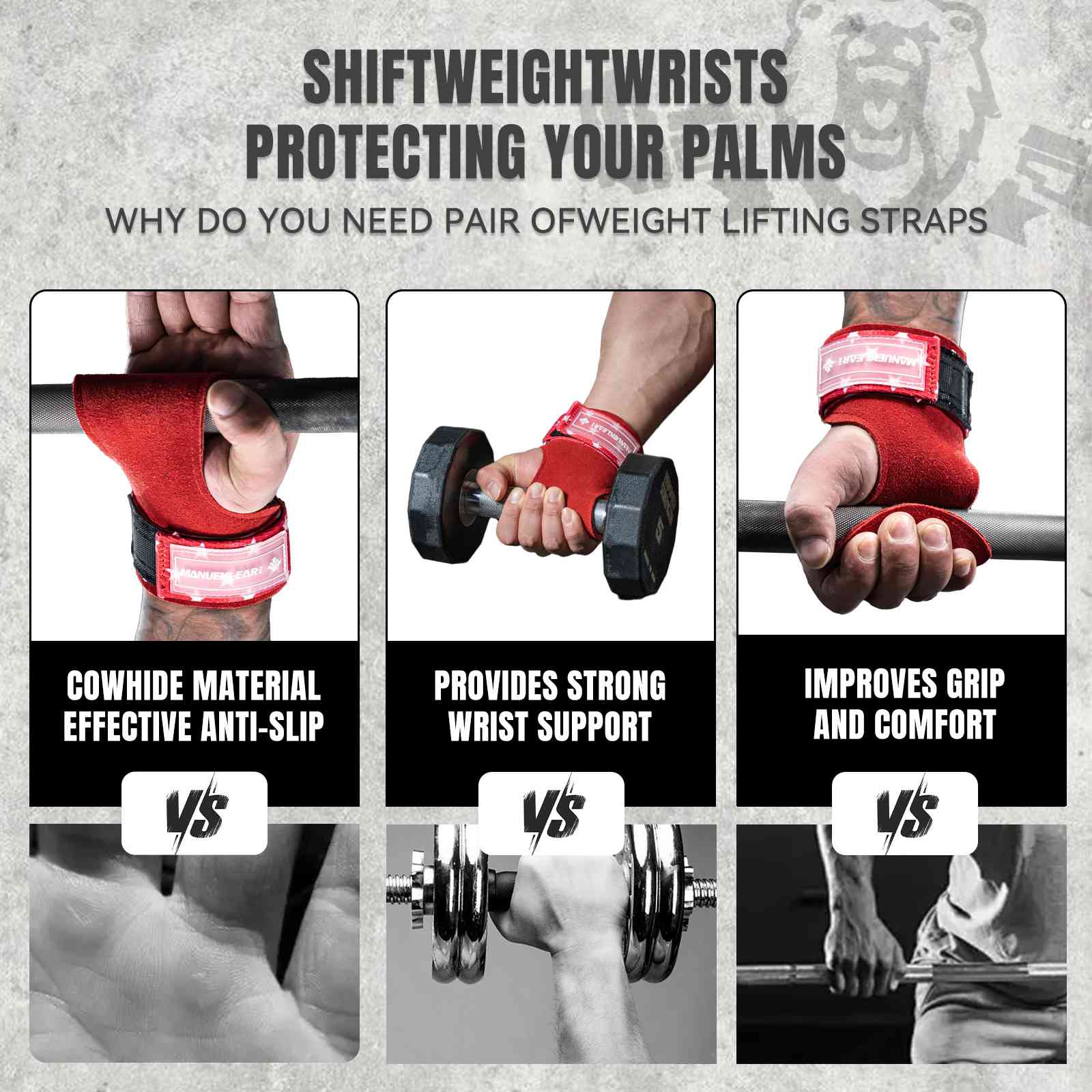 MANUEKLEAR Stylish Double Leather Lifting Straps | Cushioned Wrist Support