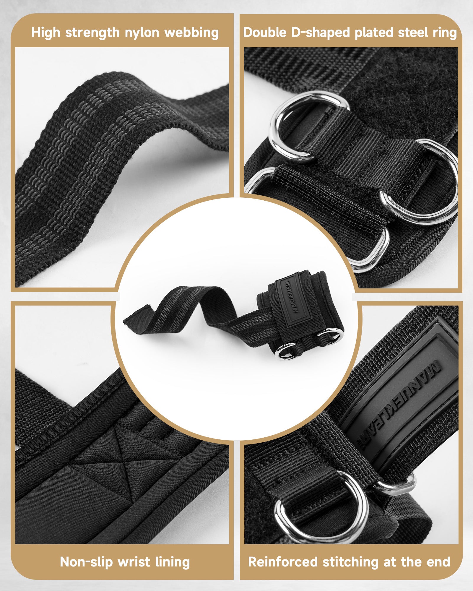 MANUEKLEAR Non-Slip Weightlifting Wrist Straps – D-Ring Gym Lifting Straps with Cushioned Support for Men & Women