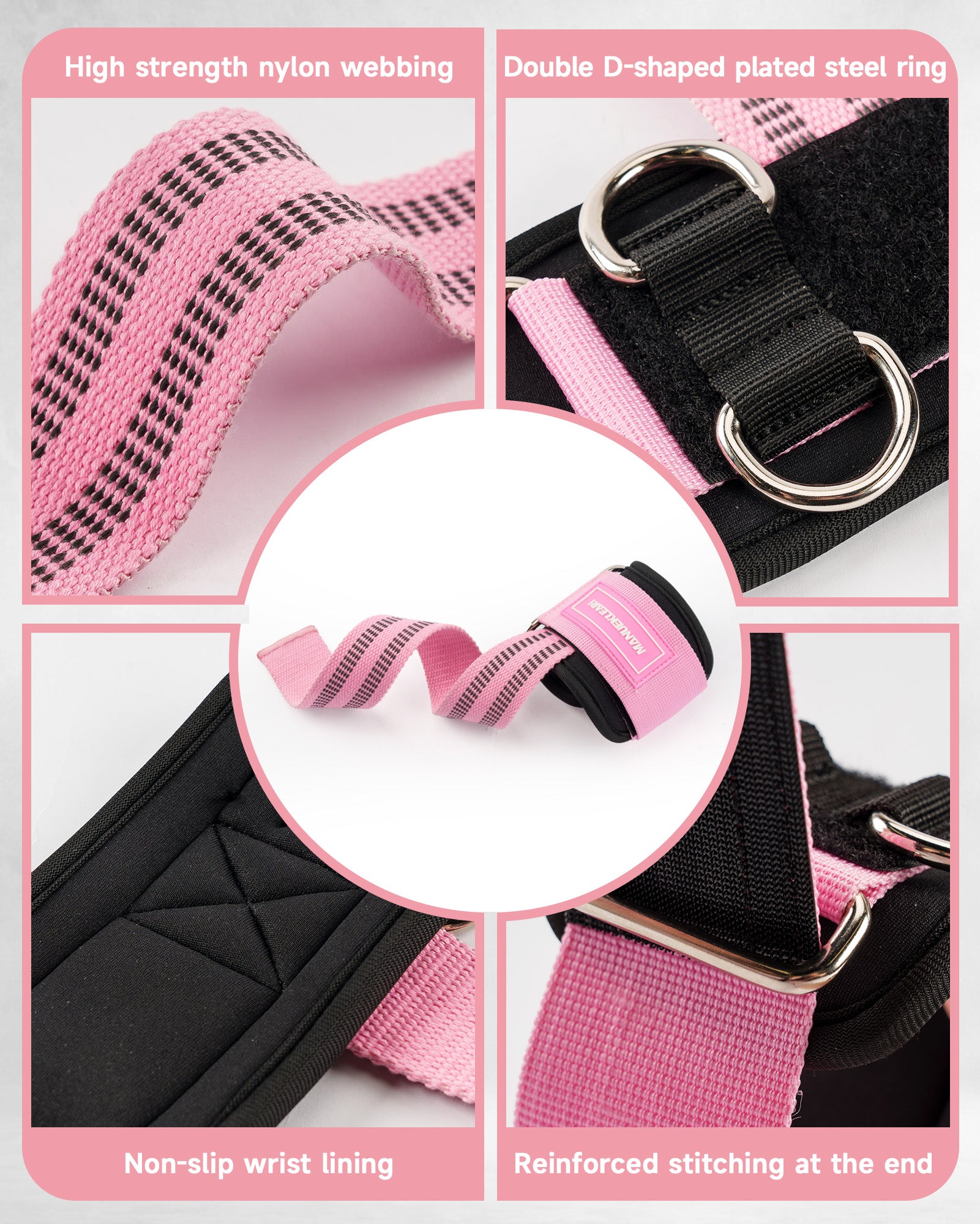 MANUEKLEAR Non-Slip Weightlifting Wrist Straps – D-Ring Gym Lifting Straps with Cushioned Support for Men & Women