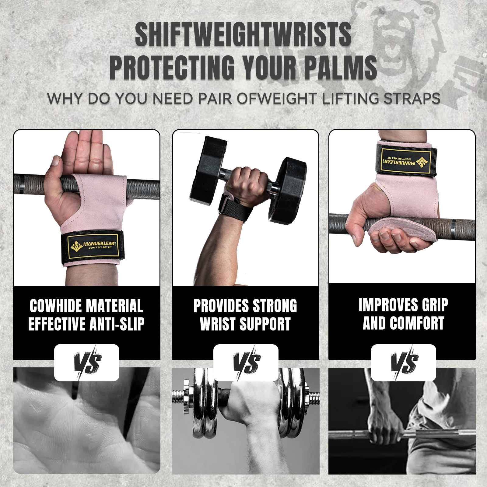 MANUEKLEAR Stylish Double Leather Lifting Straps | Cushioned Wrist Support
