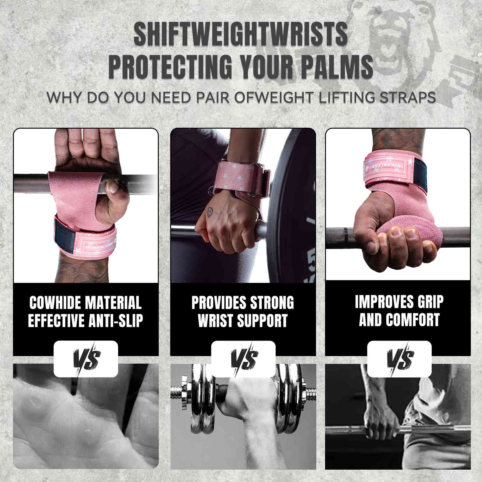 MANUEKLEAR Stylish Double Leather Lifting Straps | Cushioned Wrist Support