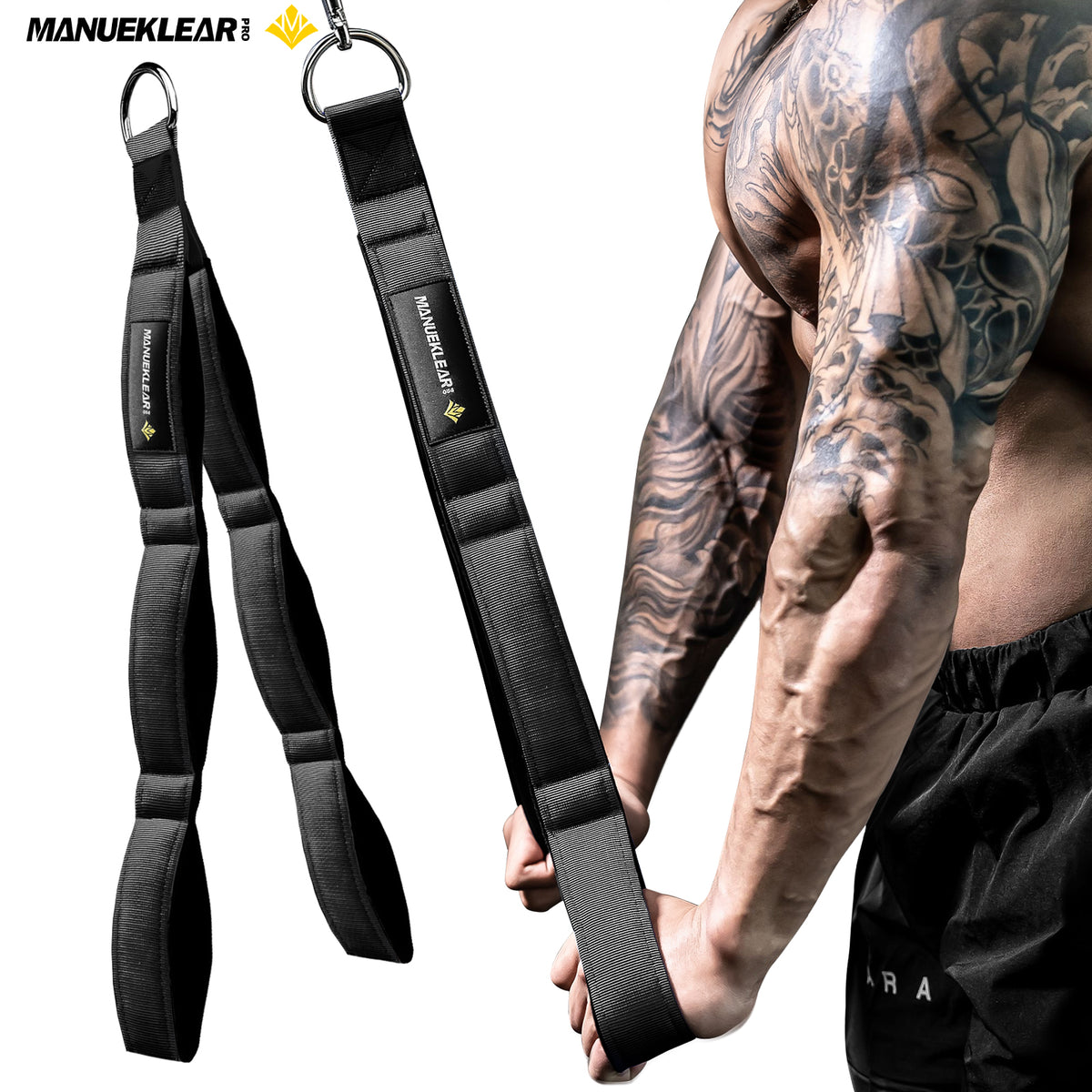 MANUEKLEAR 3 Grip Lengths in 1 Tricep Rope Cable Attachment with Ergonomic Handles, Greater ROM for Tricep Push Down Attachment Professional Gym Rope for Overhead Extension
