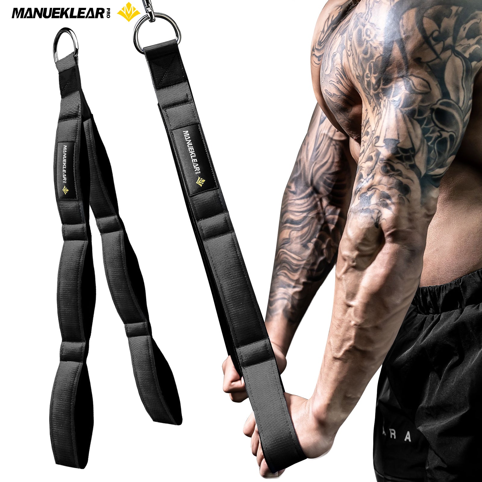 MANUEKLEAR 3 Grip Lengths in 1 Tricep Rope Cable Attachment with Ergonomic Handles, Greater ROM for Tricep Push Down Attachment Professional Gym Rope for Overhead Extension