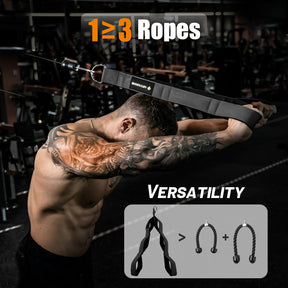 MANUEKLEAR 3 Grip Lengths in 1 Tricep Rope Cable Attachment with Ergonomic Handles, Greater ROM for Tricep Push Down Attachment Professional Gym Rope for Overhead Extension