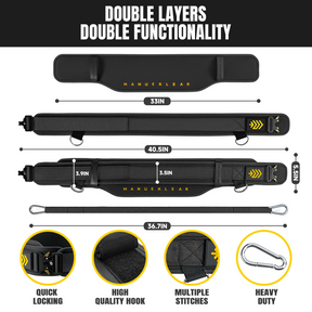 MANUEKLEAR 2-in-1 Weightlifting Belt & Dip Belt with 36.7 IN Rope, Double-Layer Weight Lifting Belts, Powerlifting Gym Weighted Belt for Pull Up Squat