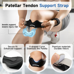 MANUEKLEAR V-Shaped Patella Bands, Adjustable Flex Wrap Patellar Tendon Support Strap for Men Women, Silicone Patella Knee Straps Suitable for Pain Relief Running Hiking Basketball, (2pcs)