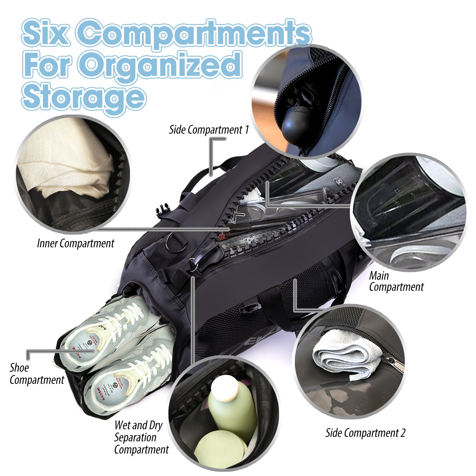 MANUEKLEAR 3-in-1 Waterproof Gym Duffle Bag with Shoe Compartment