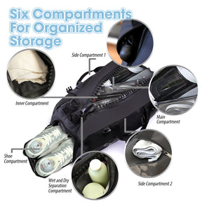 MANUEKLEAR 3-in-1 Waterproof Gym Duffle Bag with Shoe Compartment