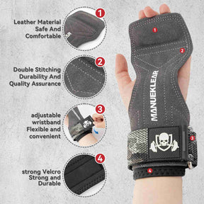 MANUEKLEAR Double Leather Lifting Straps with Wrist Cushion