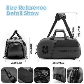 MANUEKLEAR 3-in-1 Waterproof Gym Duffle Bag with Shoe Compartment