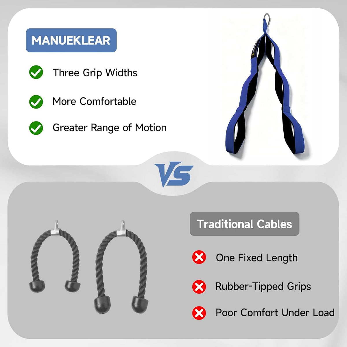 Three-grip tricep rope attachment