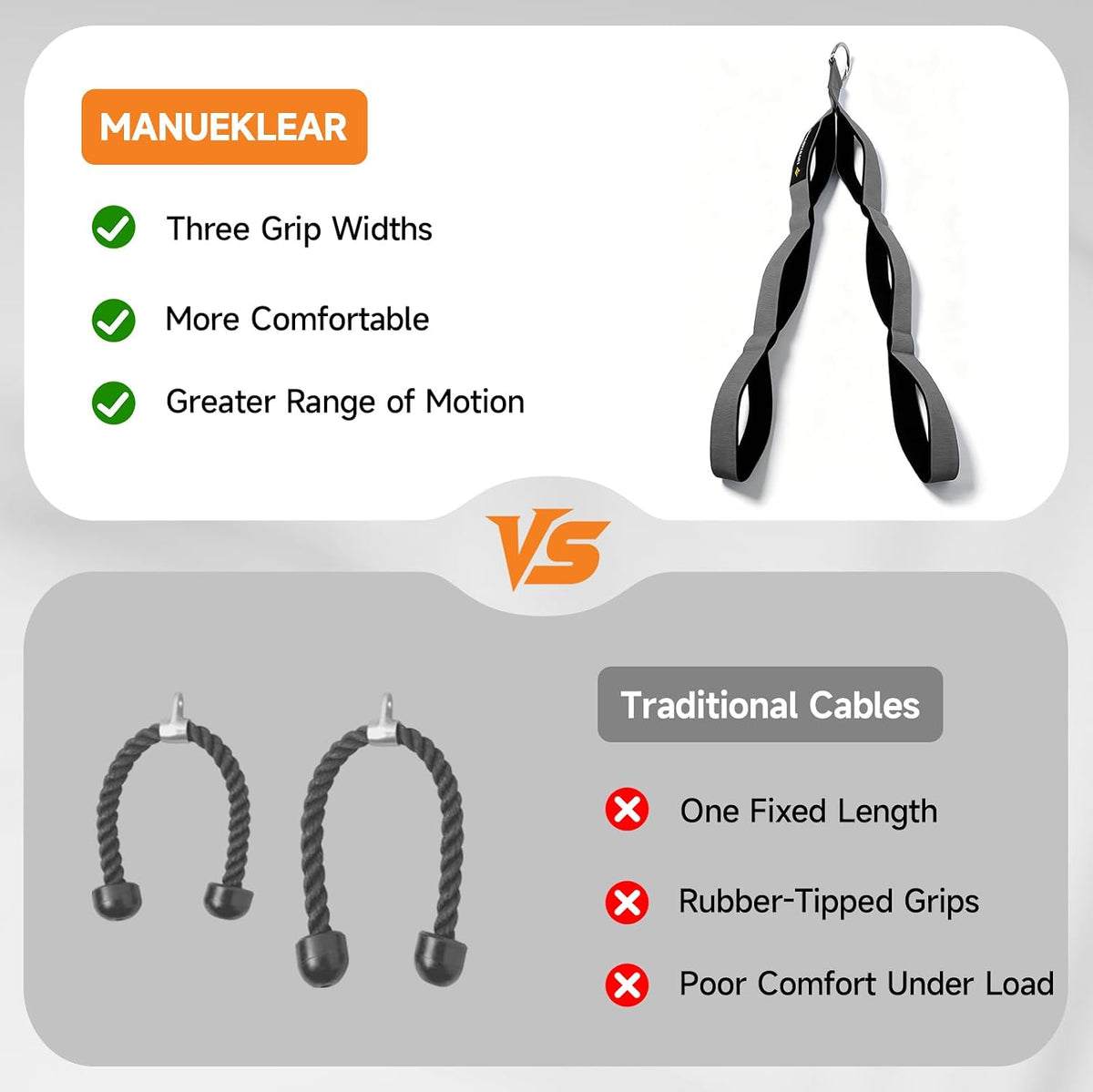 Three-grip tricep rope attachment