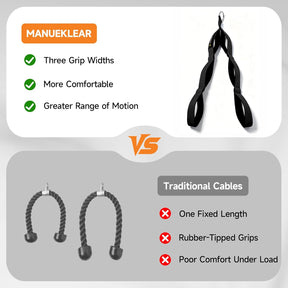 Three-grip tricep rope attachment