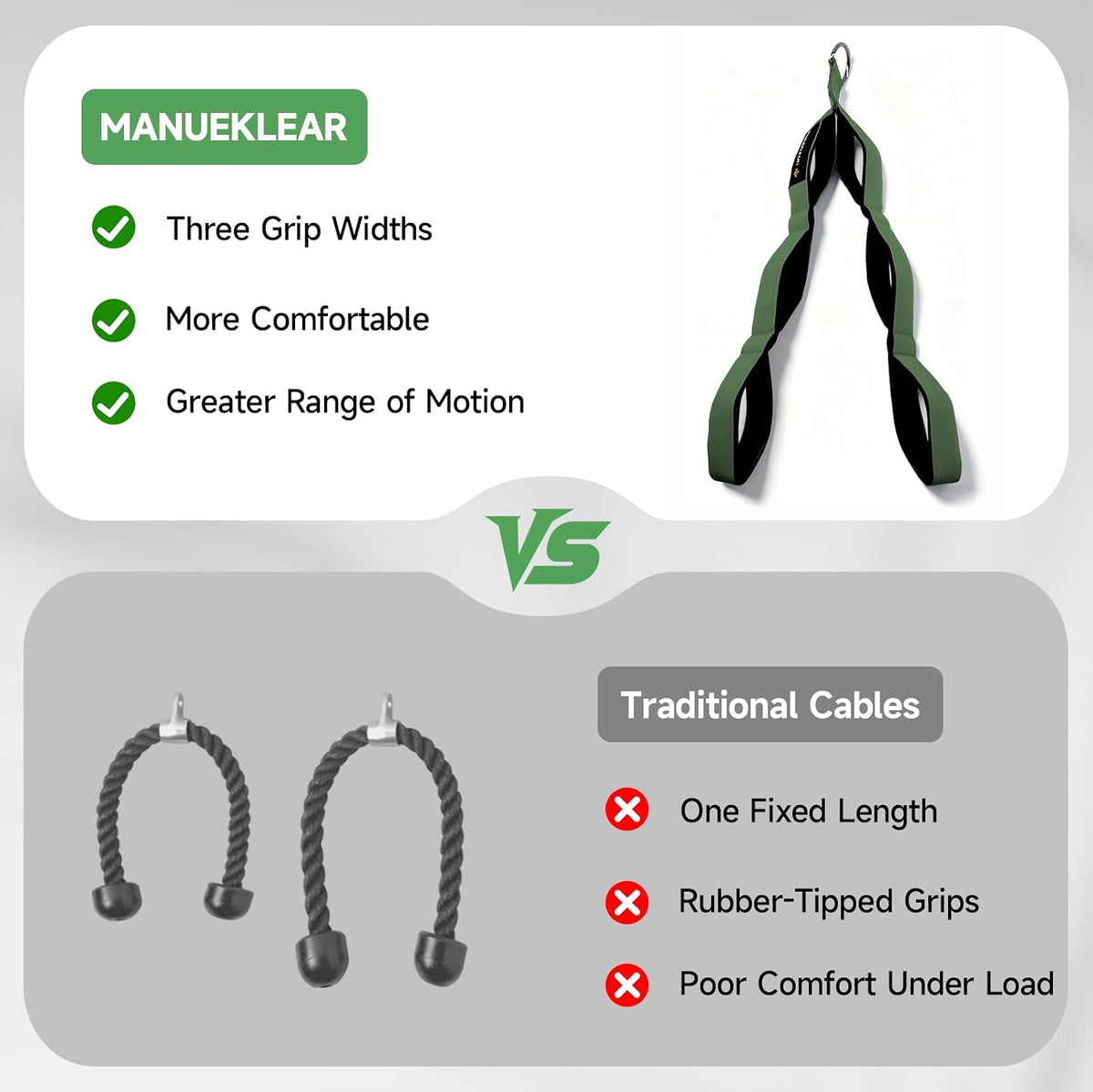 Three-grip tricep rope attachment