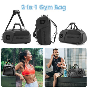 MANUEKLEAR 3-in-1 Waterproof Gym Duffle Bag with Shoe Compartment