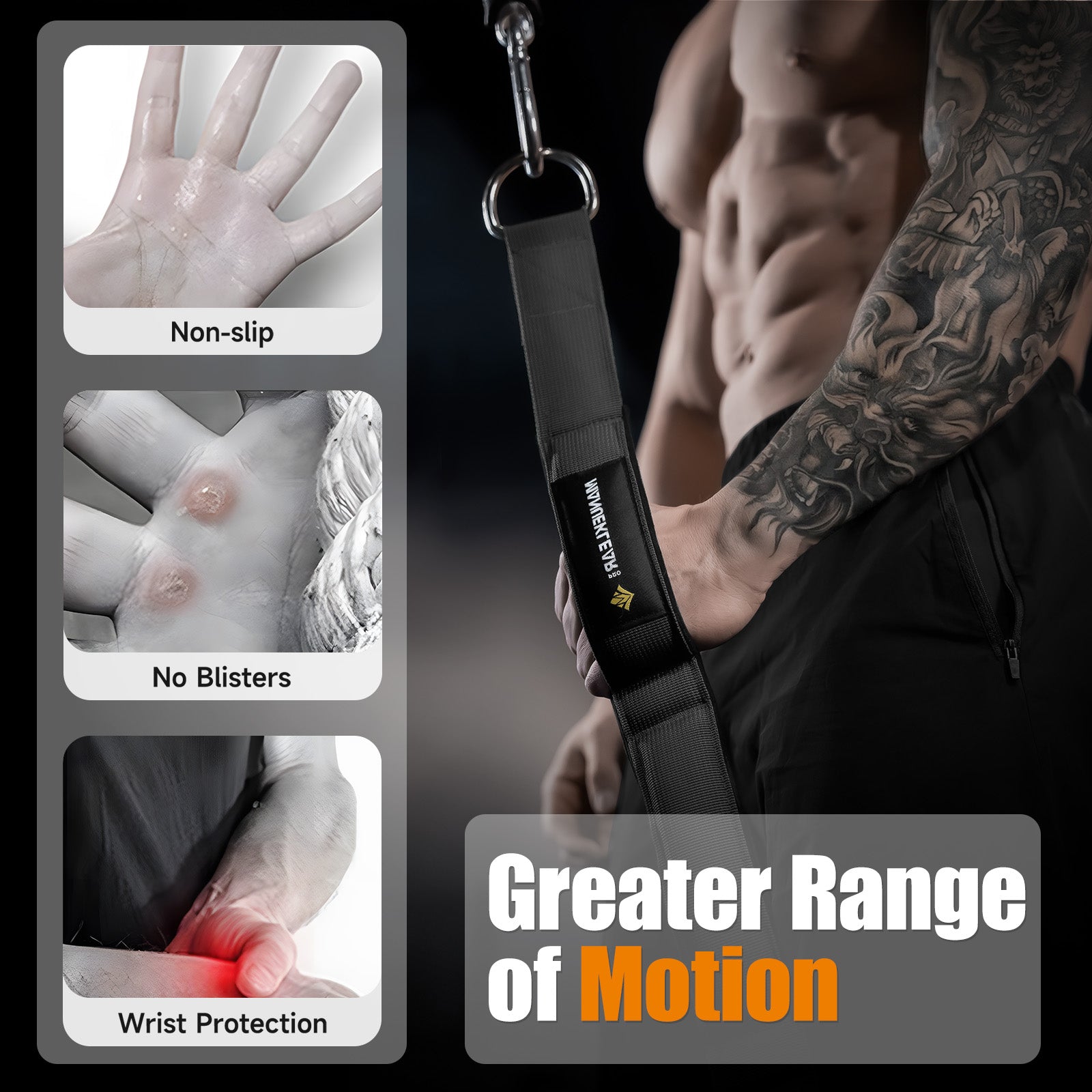 MANUEKLEAR 3 Grip Lengths in 1 Tricep Rope Cable Attachment with Ergonomic Handles, Greater ROM for Tricep Push Down Attachment Professional Gym Rope for Overhead Extension