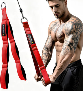MANUEKLEAR 3 Grip Lengths in 1 Tricep Rope Cable Attachment with Ergonomic Handles, Greater ROM for Tricep Push Down Attachment Professional Gym Rope for Overhead Extension