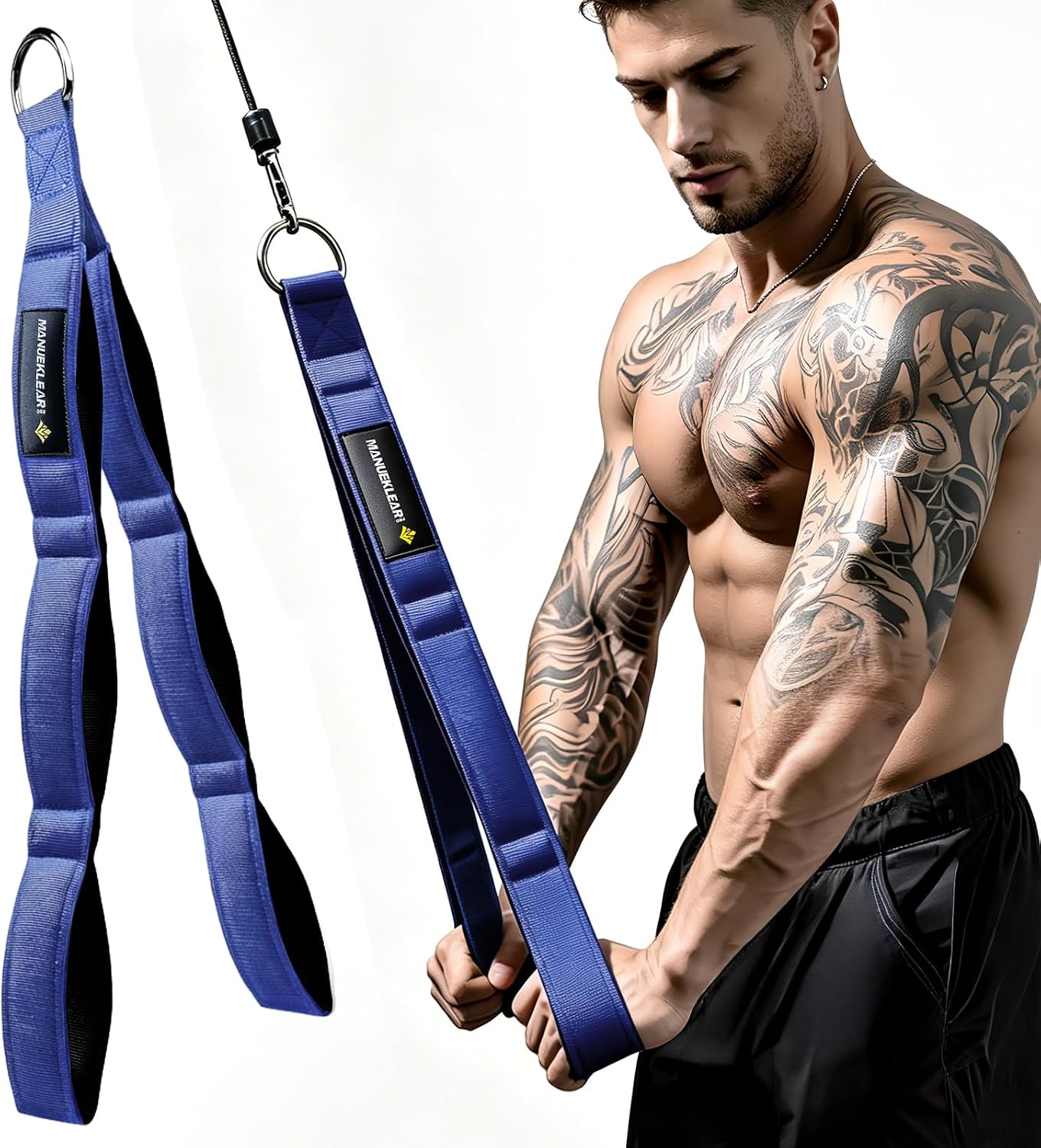 MANUEKLEAR 3 Grip Lengths in 1 Tricep Rope Cable Attachment with Ergonomic Handles, Greater ROM for Tricep Push Down Attachment Professional Gym Rope for Overhead Extension