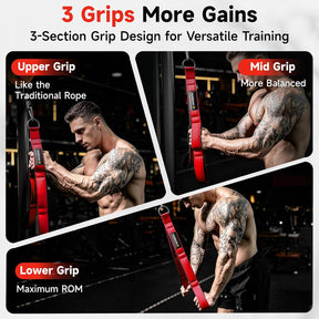 Three-grip tricep rope attachment