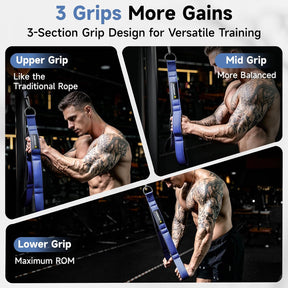 Three-grip tricep rope attachment