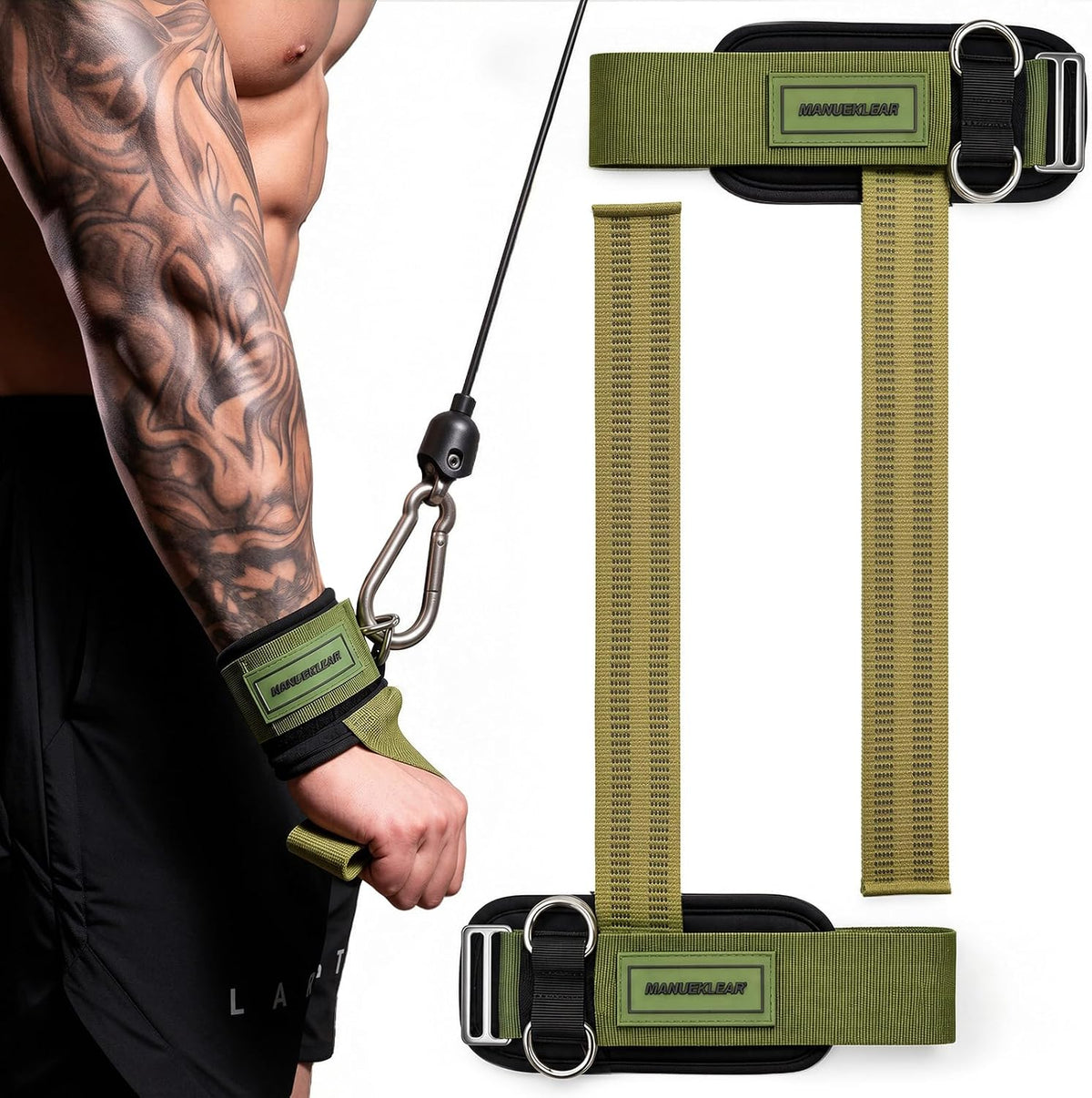 MANUEKLEAR D-ring lifting straps for cable machines in green