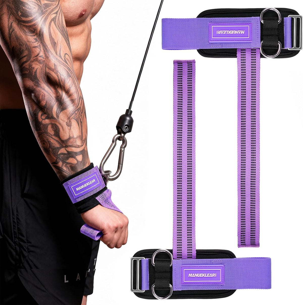 MANUEKLEAR D-ring lifting straps for cable machines in purple